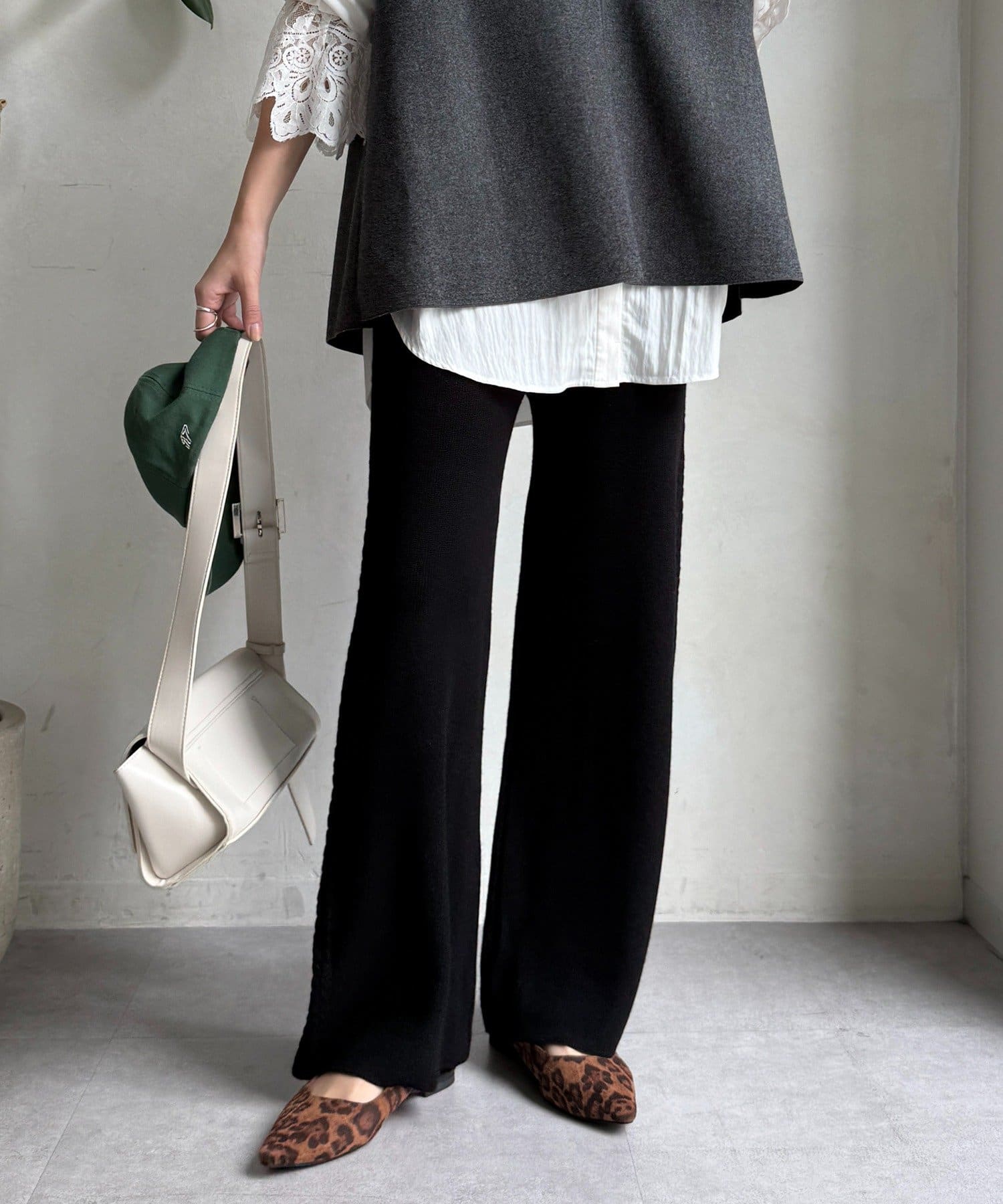 DOUDOU(ドゥドゥ) サイドケーブルニットパンツ