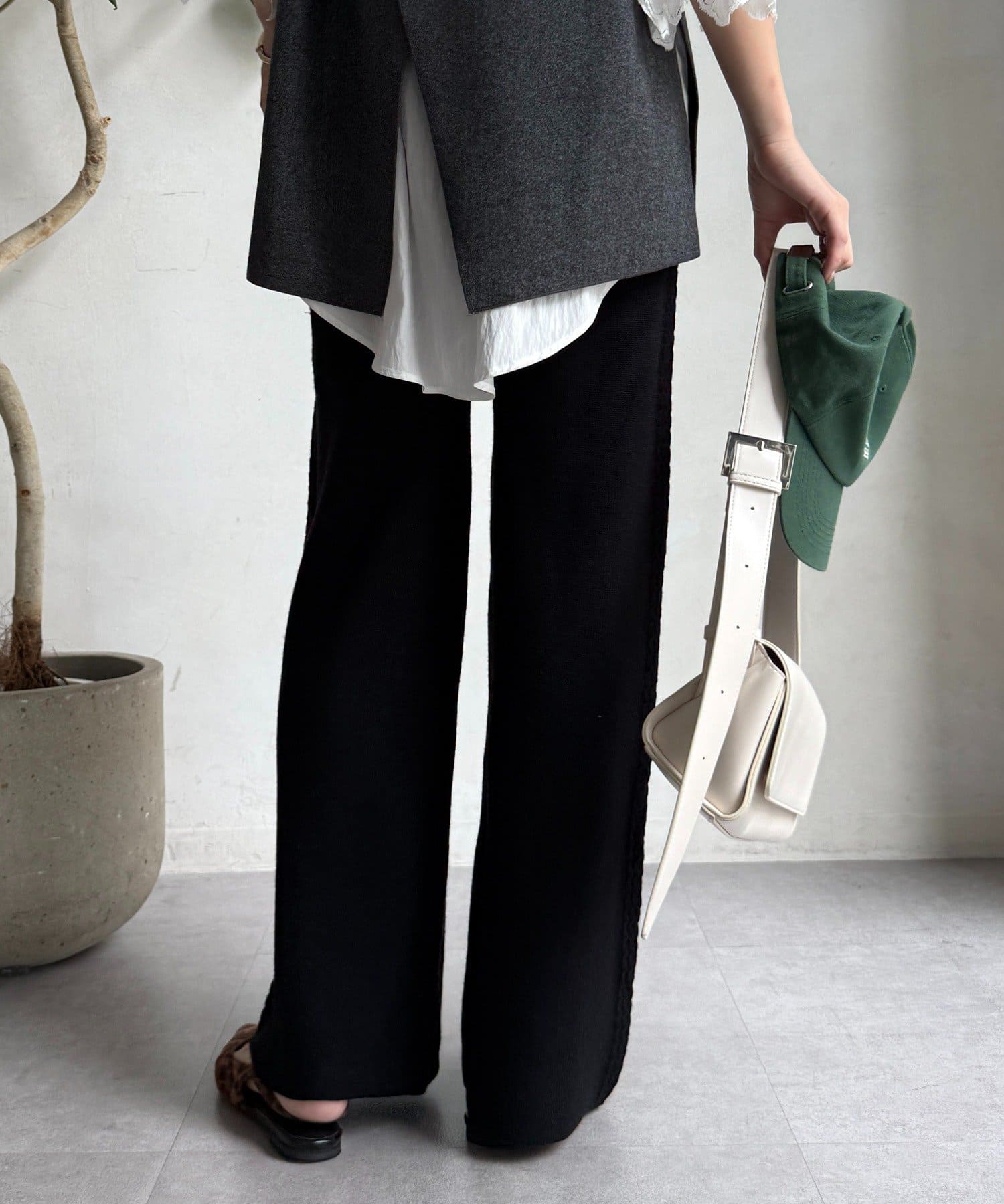 DOUDOU(ドゥドゥ) サイドケーブルニットパンツ