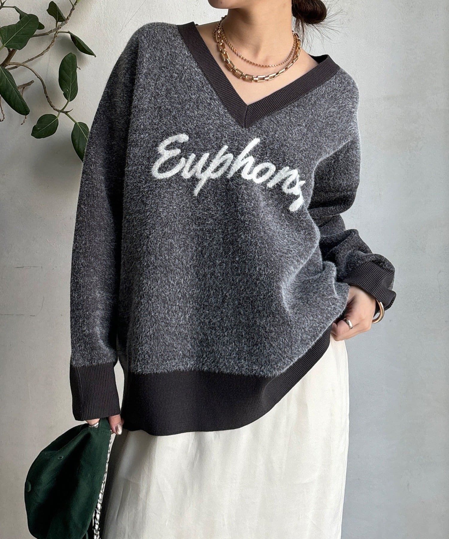 DOUDOU(ドゥドゥ) 【WEB限定】ロゴシャギーニット