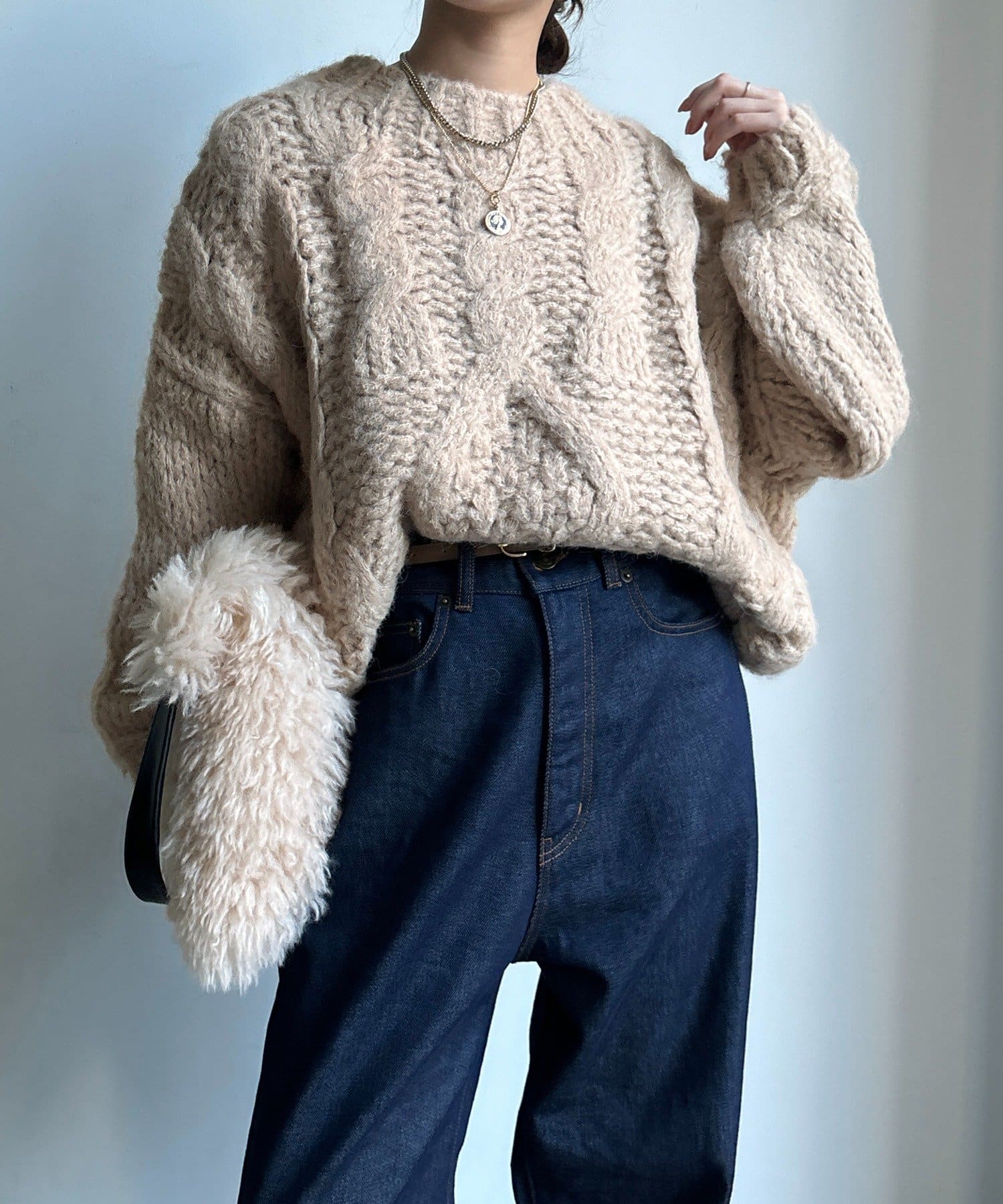 DOUDOU(ドゥドゥ) 【WEB限定】ローゲージケーブルニット