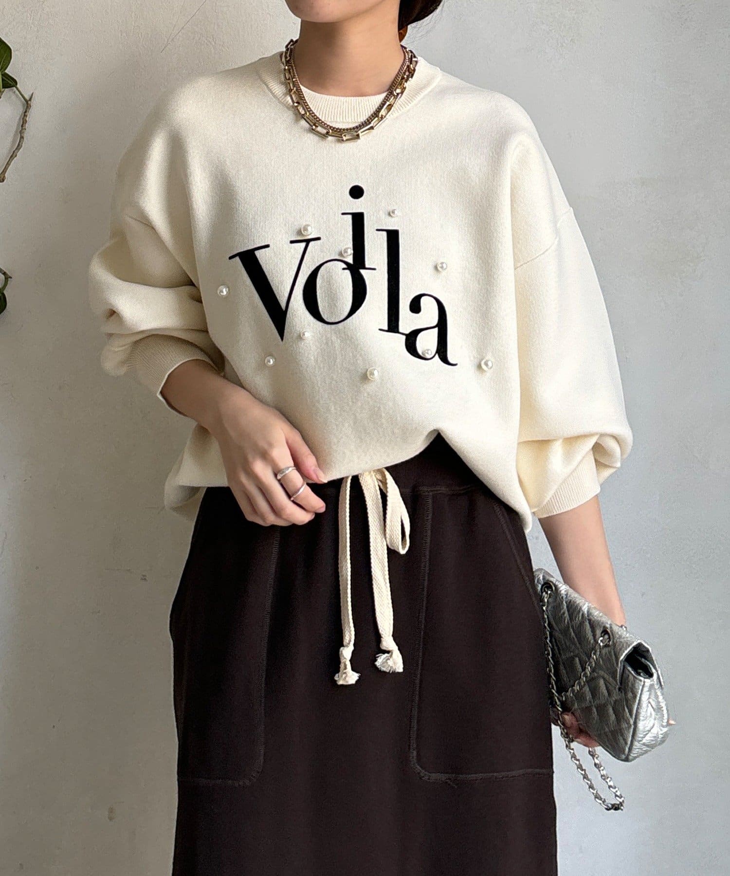 DOUDOU(ドゥドゥ) 【WEB限定】パールロゴニットトップス