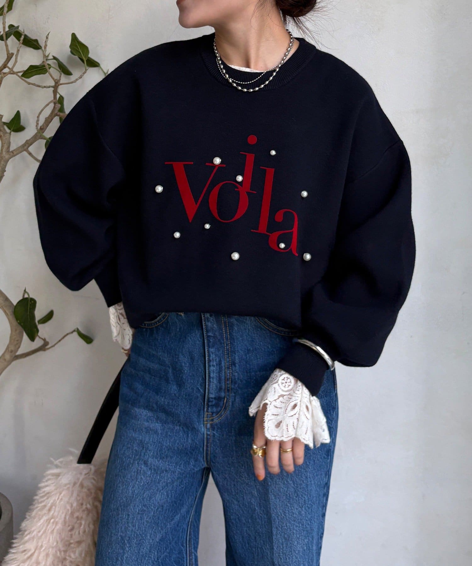 DOUDOU(ドゥドゥ) 【WEB限定】パールロゴニットトップス