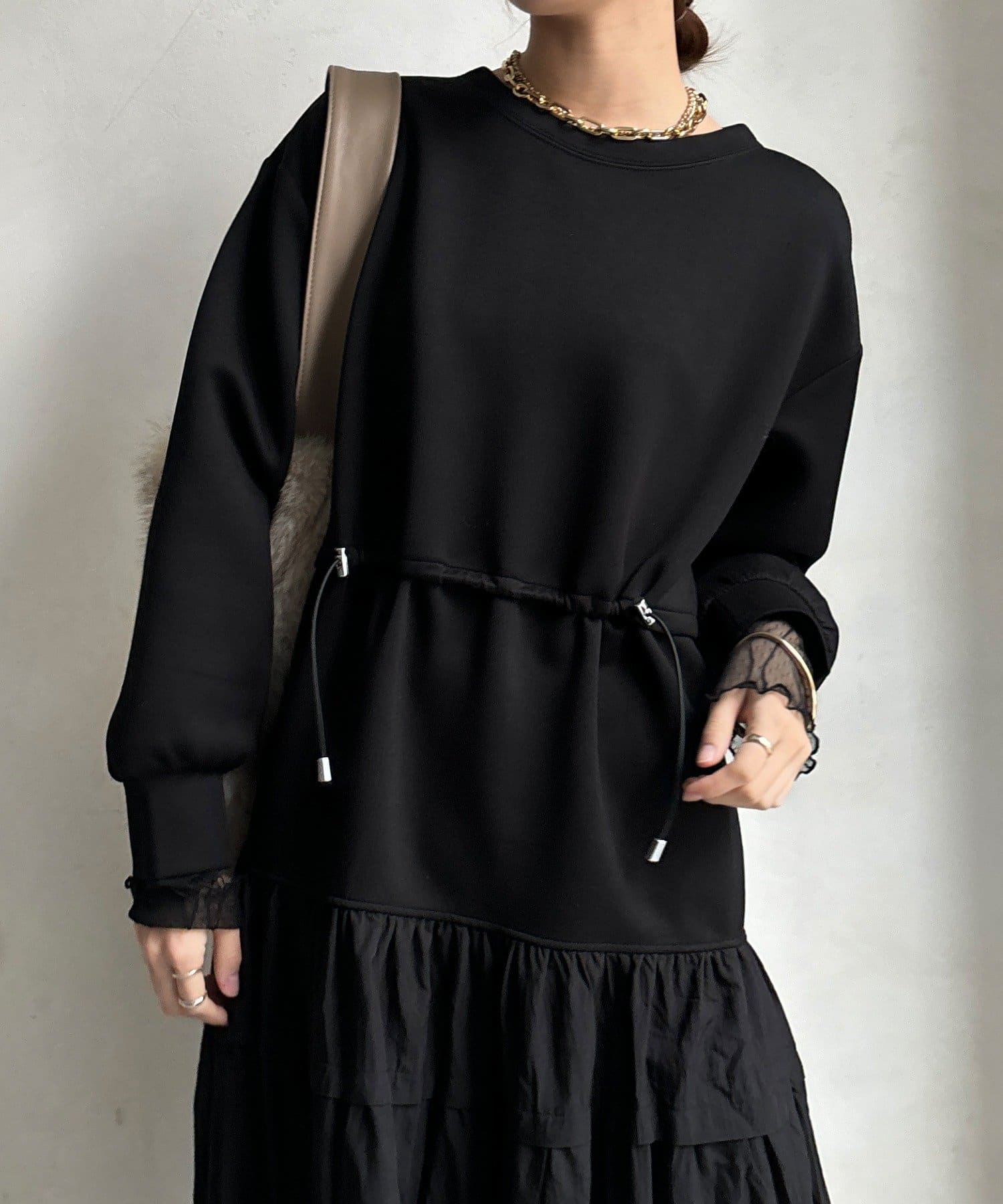 DOUDOU(ドゥドゥ) 【WEB限定】ウエストドロストドッキングワンピース