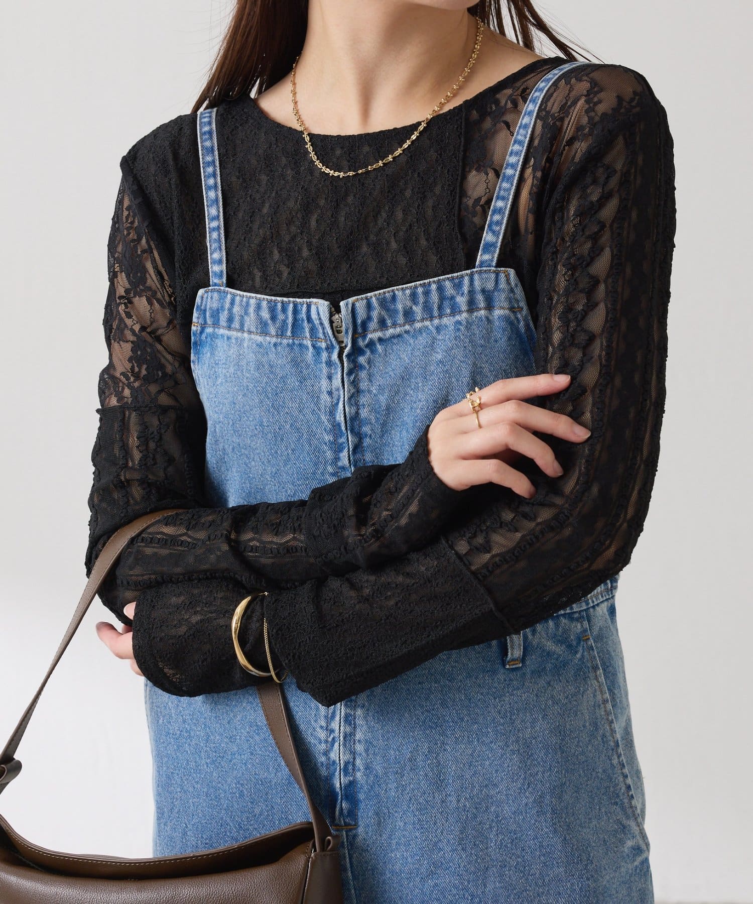 COLLAGE GALLARDAGALANTE(コラージュ ガリャルダガランテ) 【レイヤードにもおすすめ】QanosレースパッチワークロンT