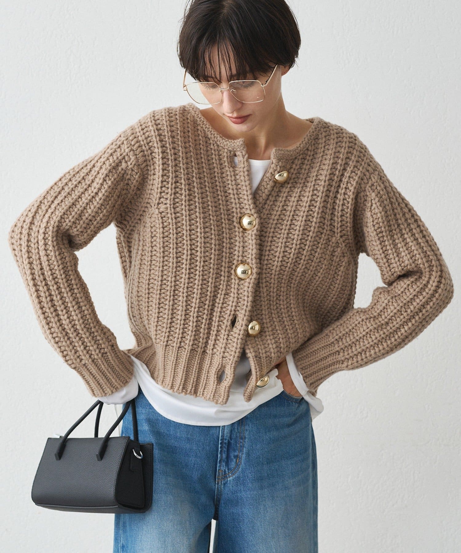 LOUNGEDRESS(ラウンジドレス) ゴールドボタンニットカーデ