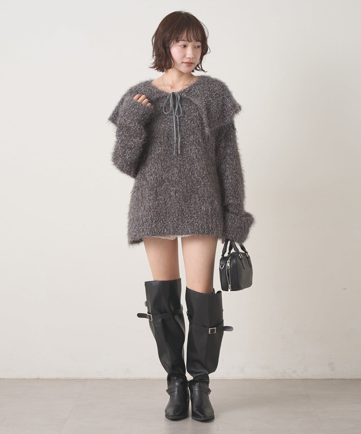 mline(エムライン) [mline]襟付きスノーシャギーニット