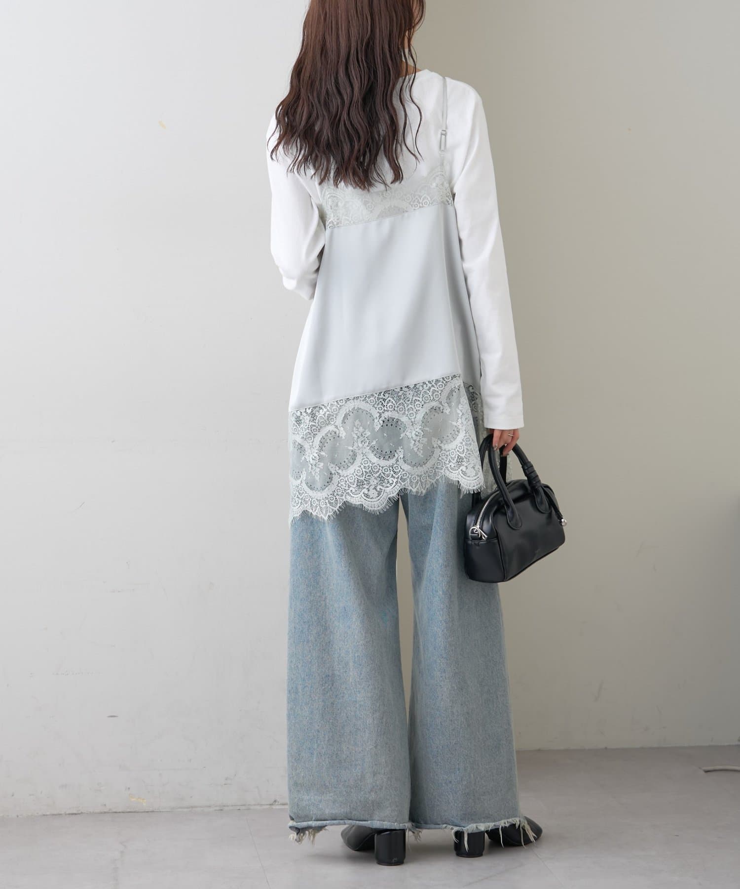 mystic(ミスティック) 【新色グレーが登場！】レースサテンキャミソール