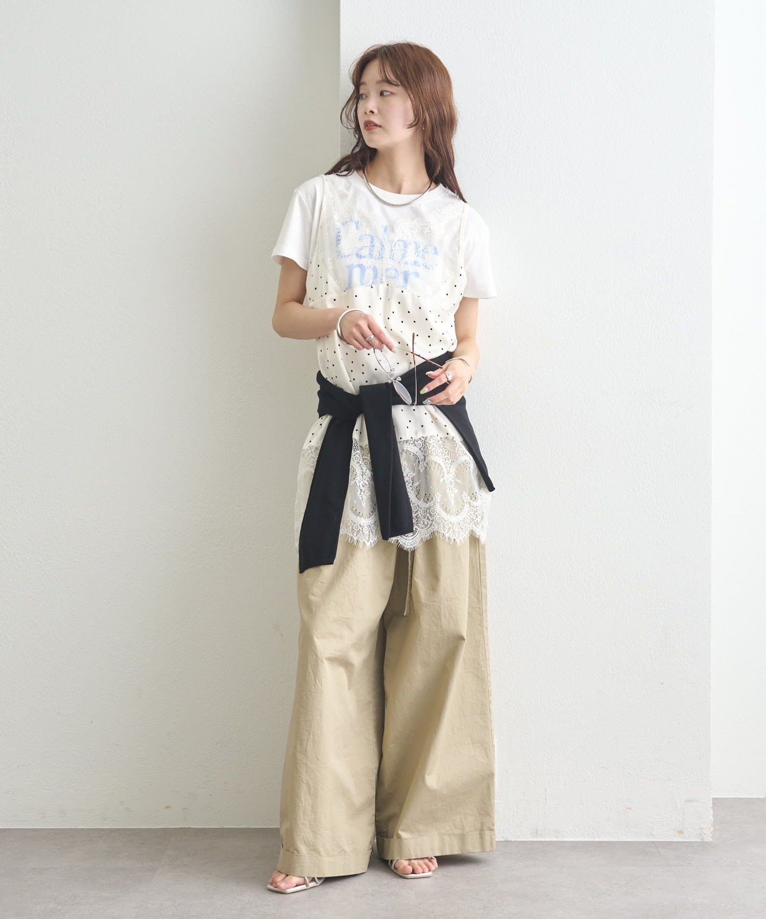 mystic(ミスティック) 《新色ドット》【大人っぽいレイヤードスタイルに】レースサテンキャミソール