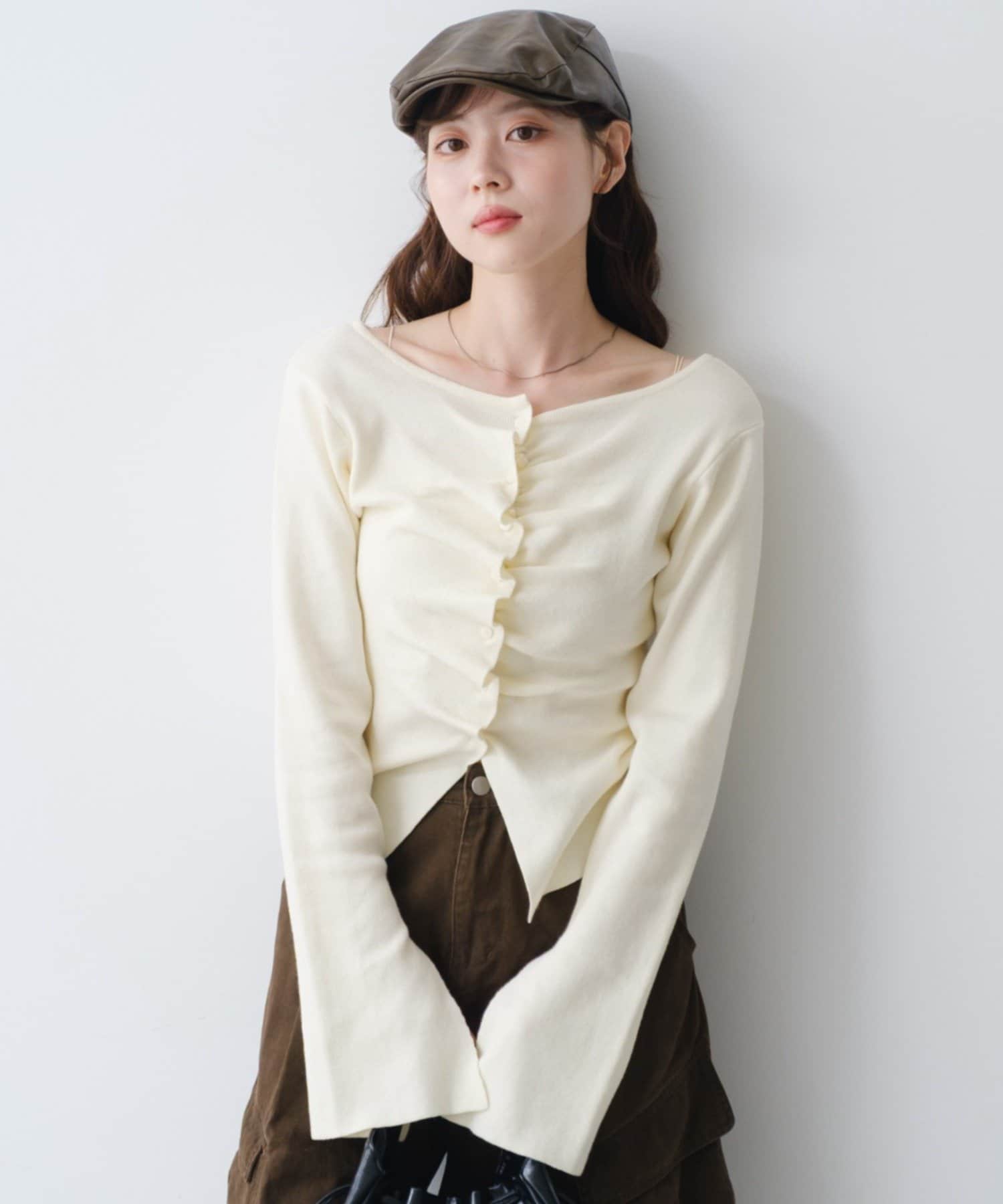 Kastane(カスタネ) 【WEB先行/4色展開】フロントギャザーニットカーディガン