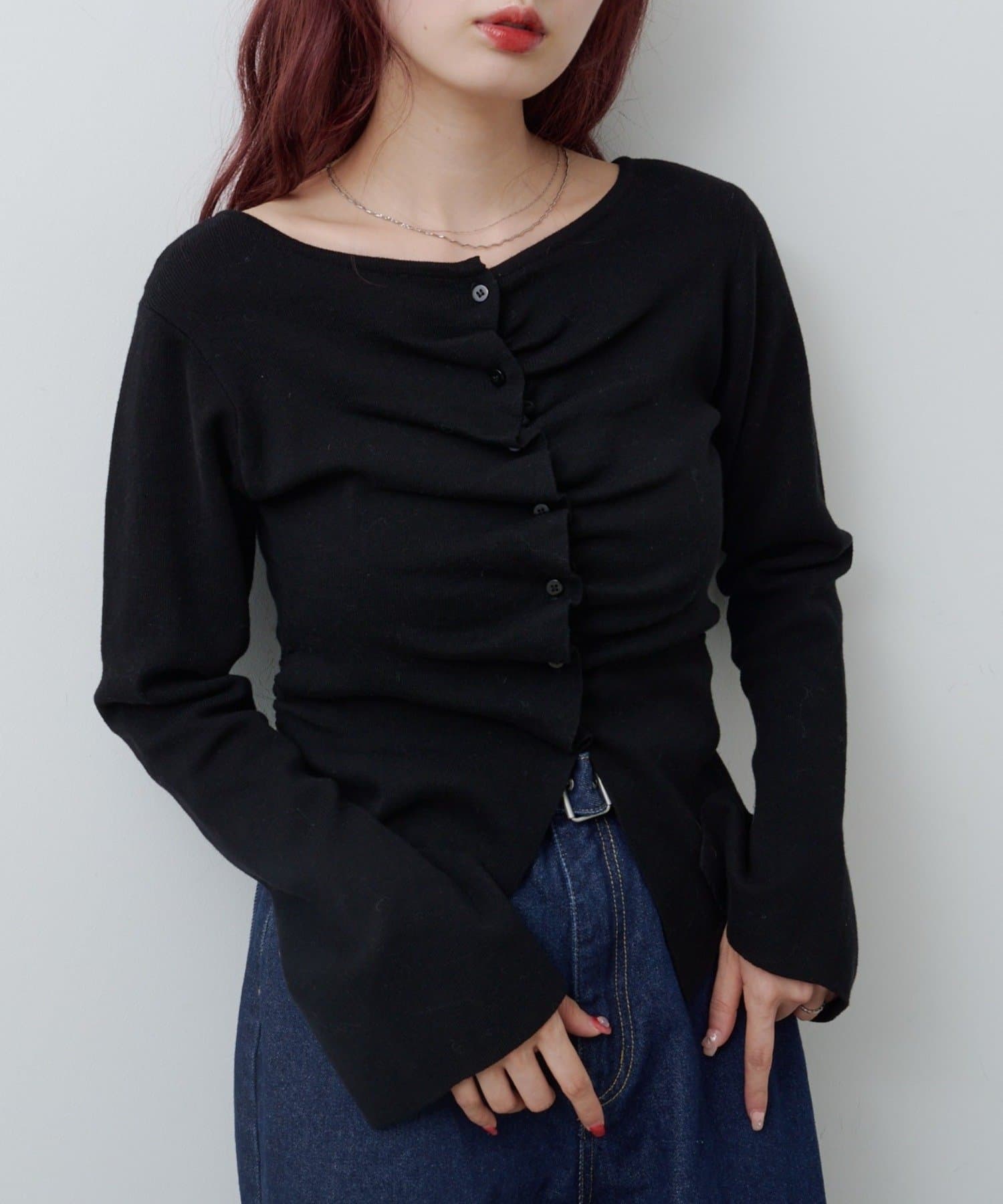 Kastane(カスタネ) 【WEB先行/7色展開】フロントギャザーニットカーディガン