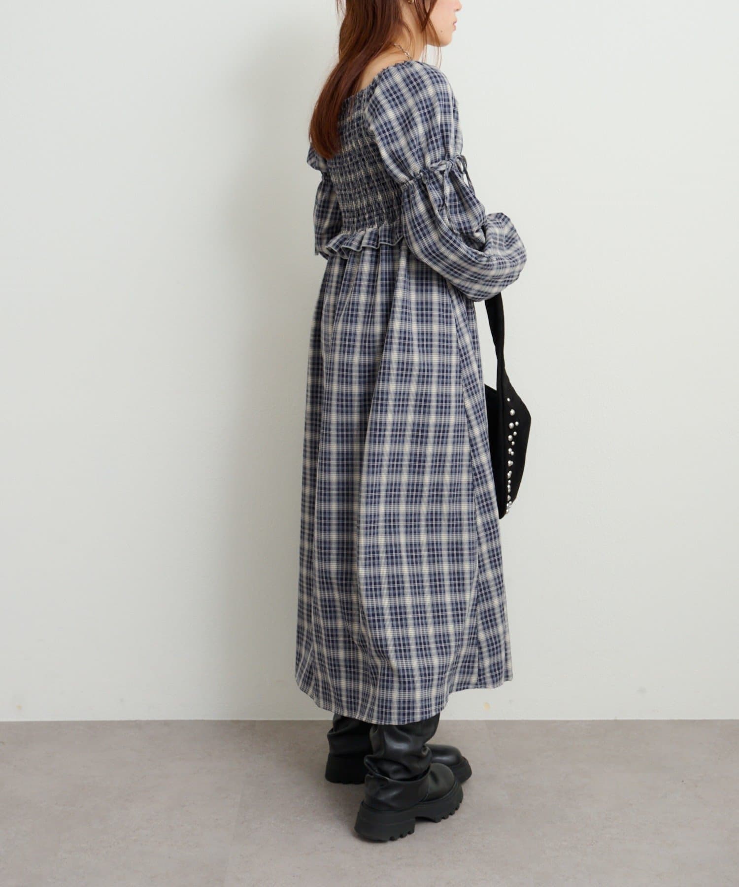 シャーリングチェックワンピース シャーリングチェックワンピース | w closet(ダブルクローゼット