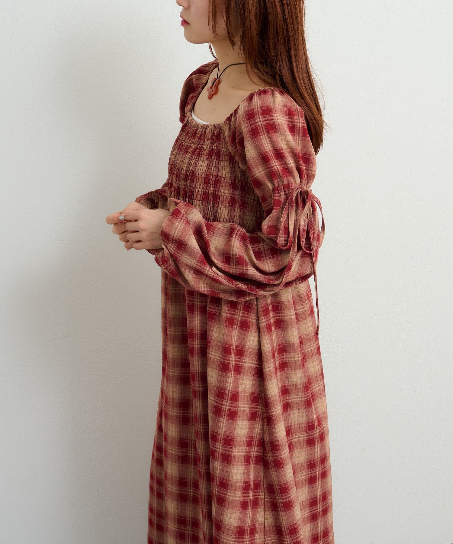 w closet(ダブルクローゼット) シャーリングチェックワンピース