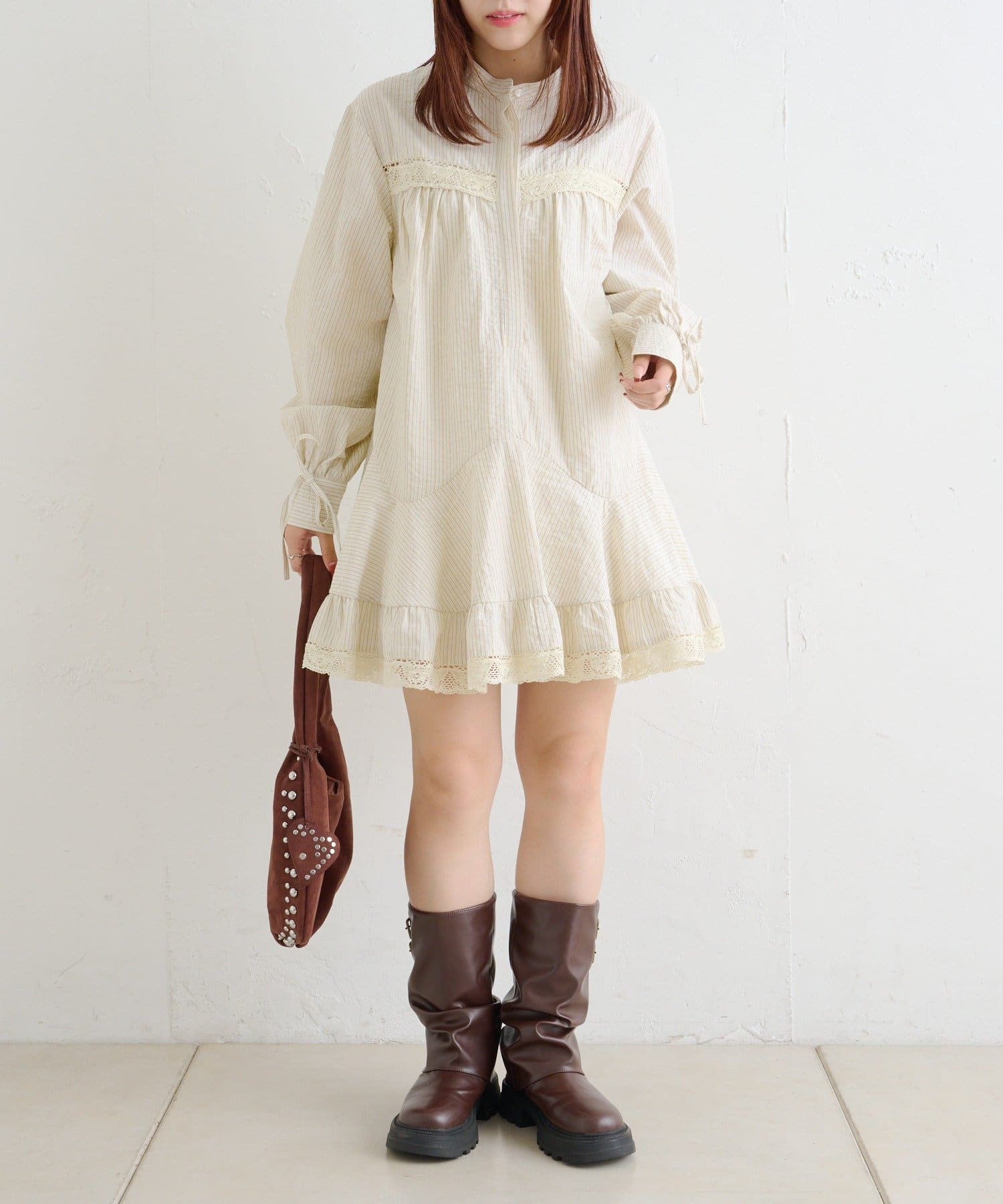 w closet(ダブルクローゼット) ストライプミニシャツワンピ