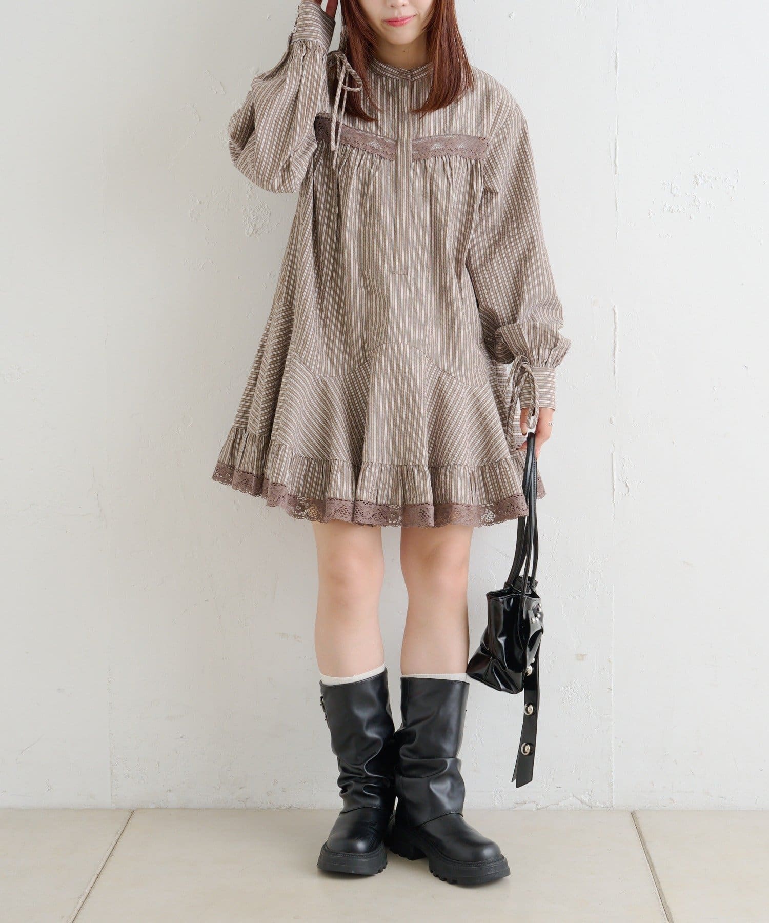 w closet(ダブルクローゼット) ストライプミニシャツワンピ