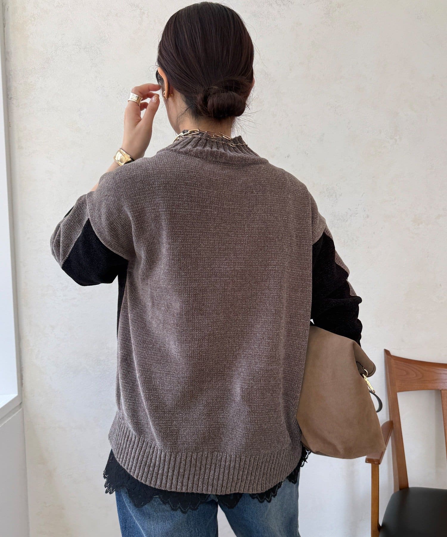 DOUDOU(ドゥドゥ) 【WEB限定】モール配色ハイネックプルオーバー