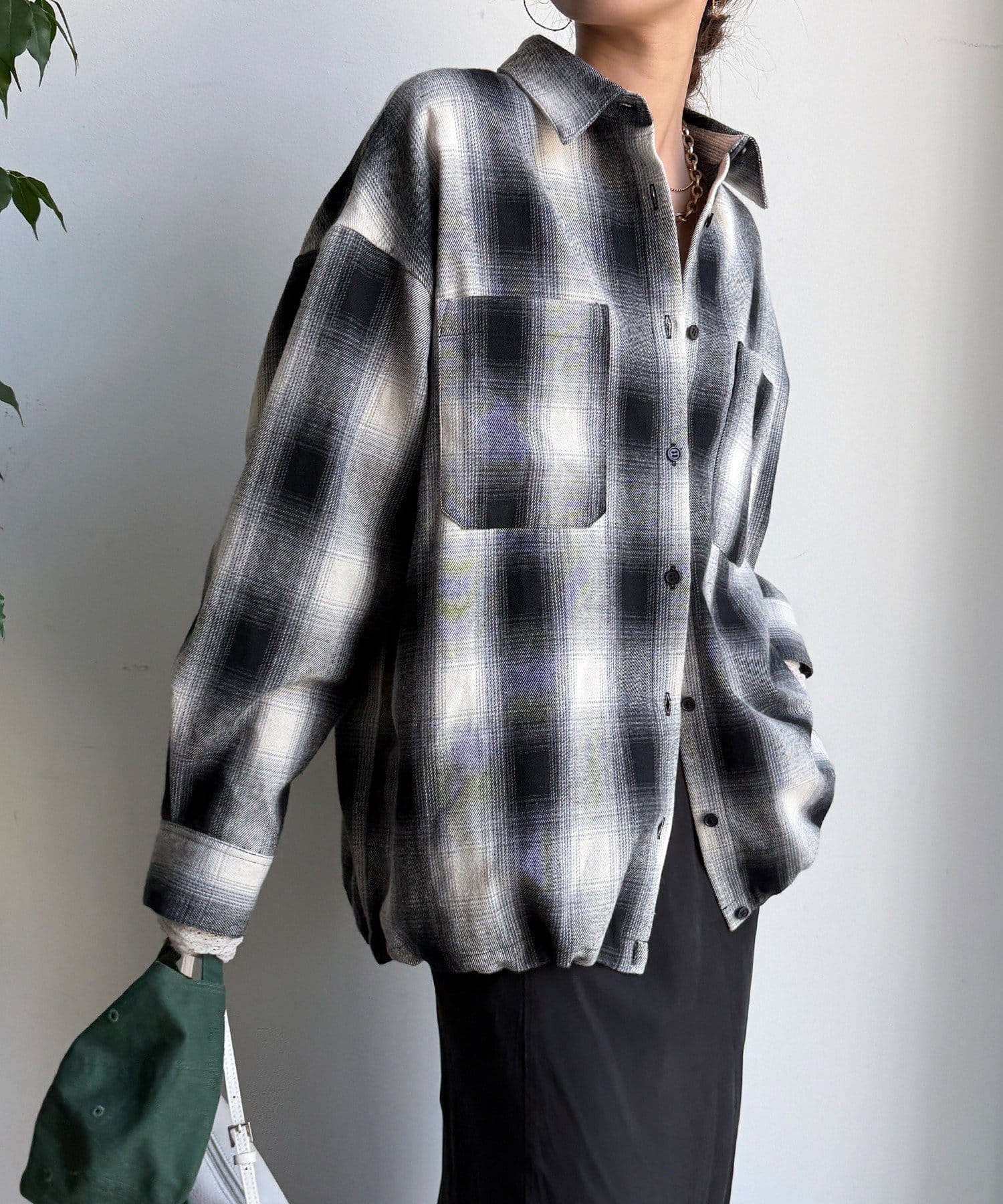 DOUDOU(ドゥドゥ) 起毛チェックドロストシャツ