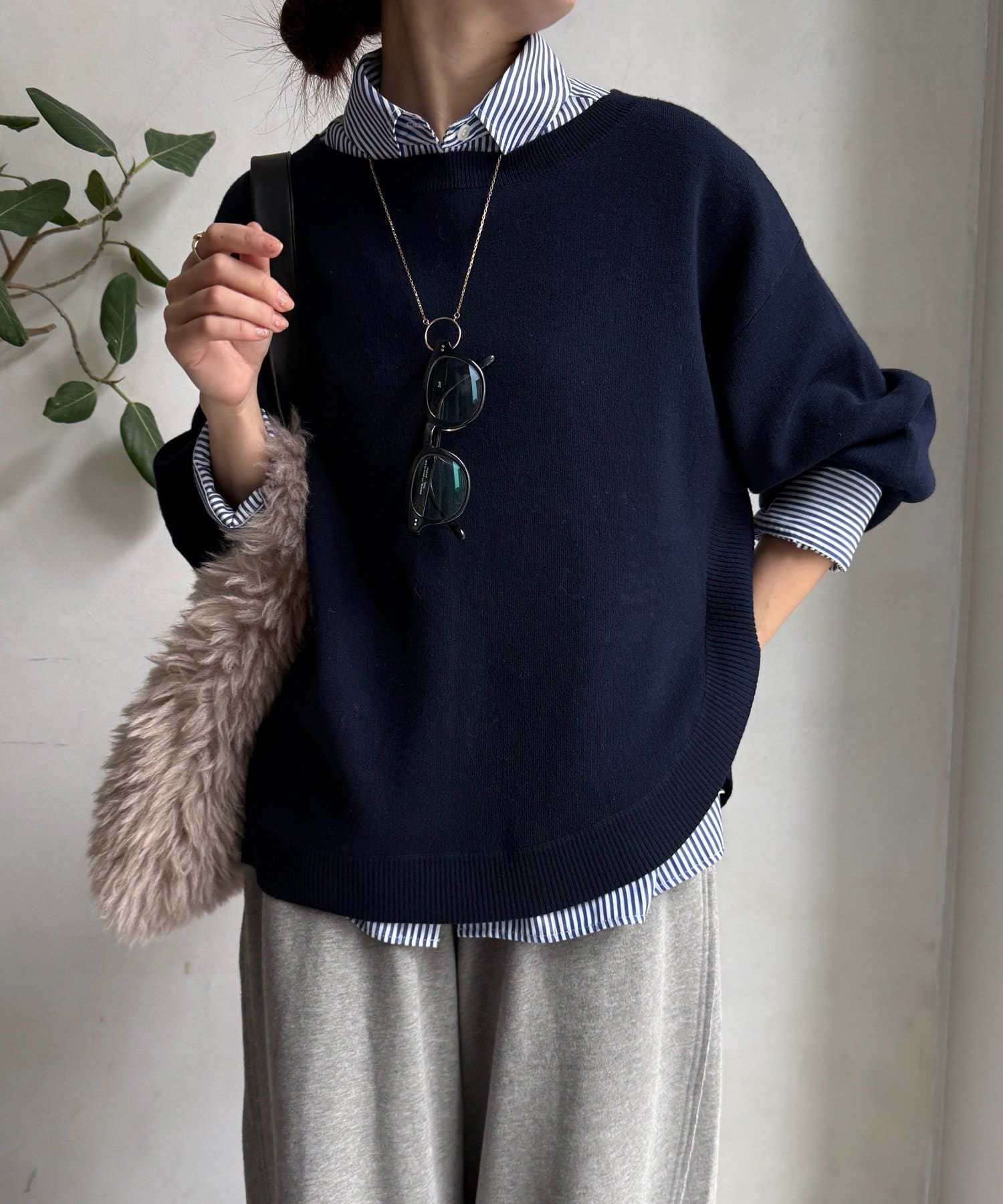 DOUDOU(ドゥドゥ) アシメラウンドニットプルオーバー