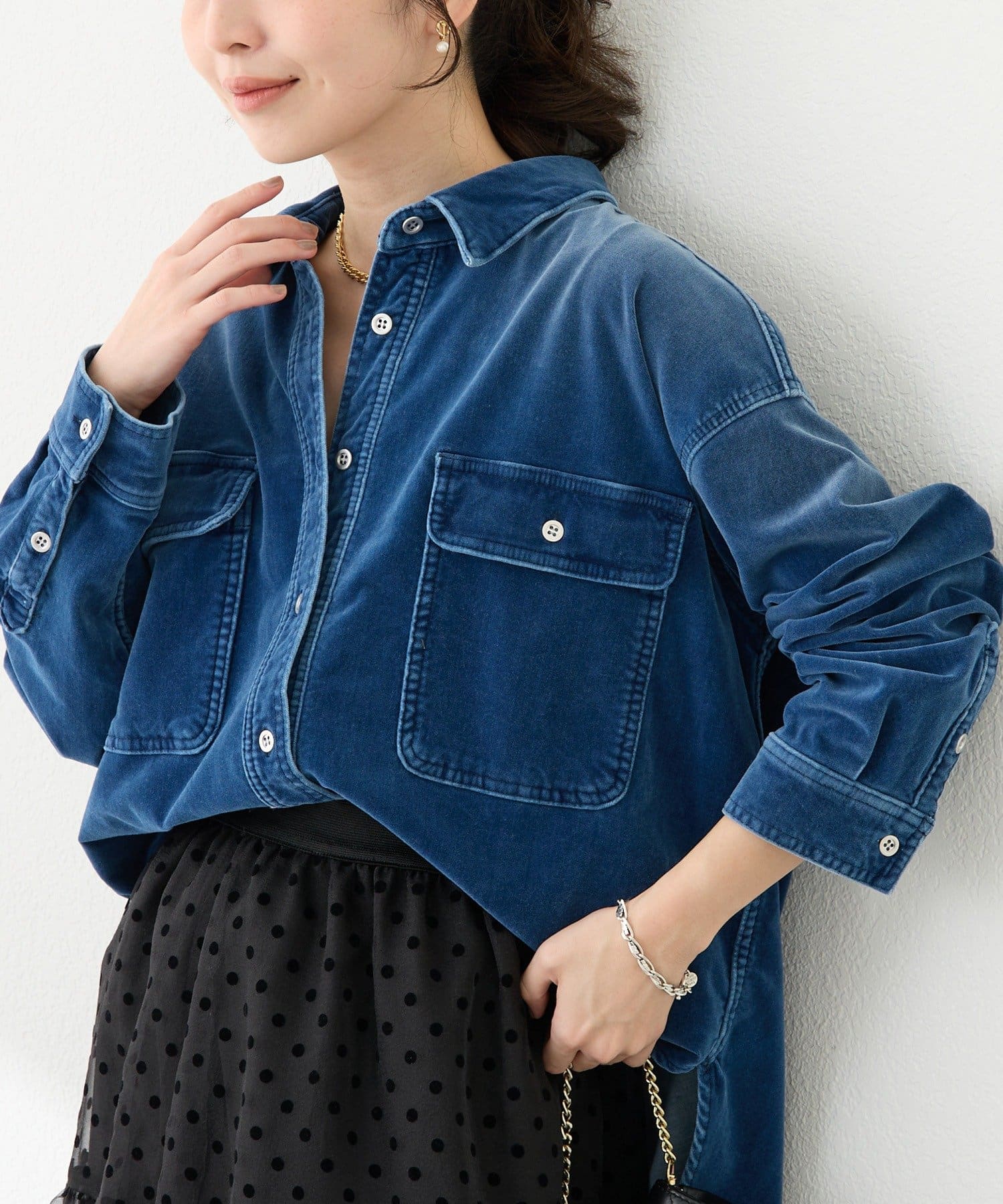 La boutique BonBon(ラブティックボンボン) 【セットアップ可】別珍デニムシャツ