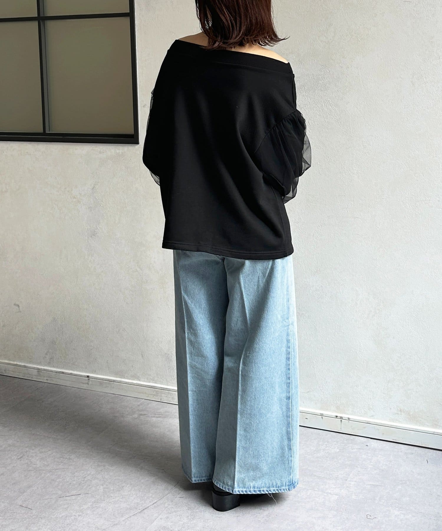 Thevon.(ゼヴォン) 袖チュールWジップ裏毛プルオーバー