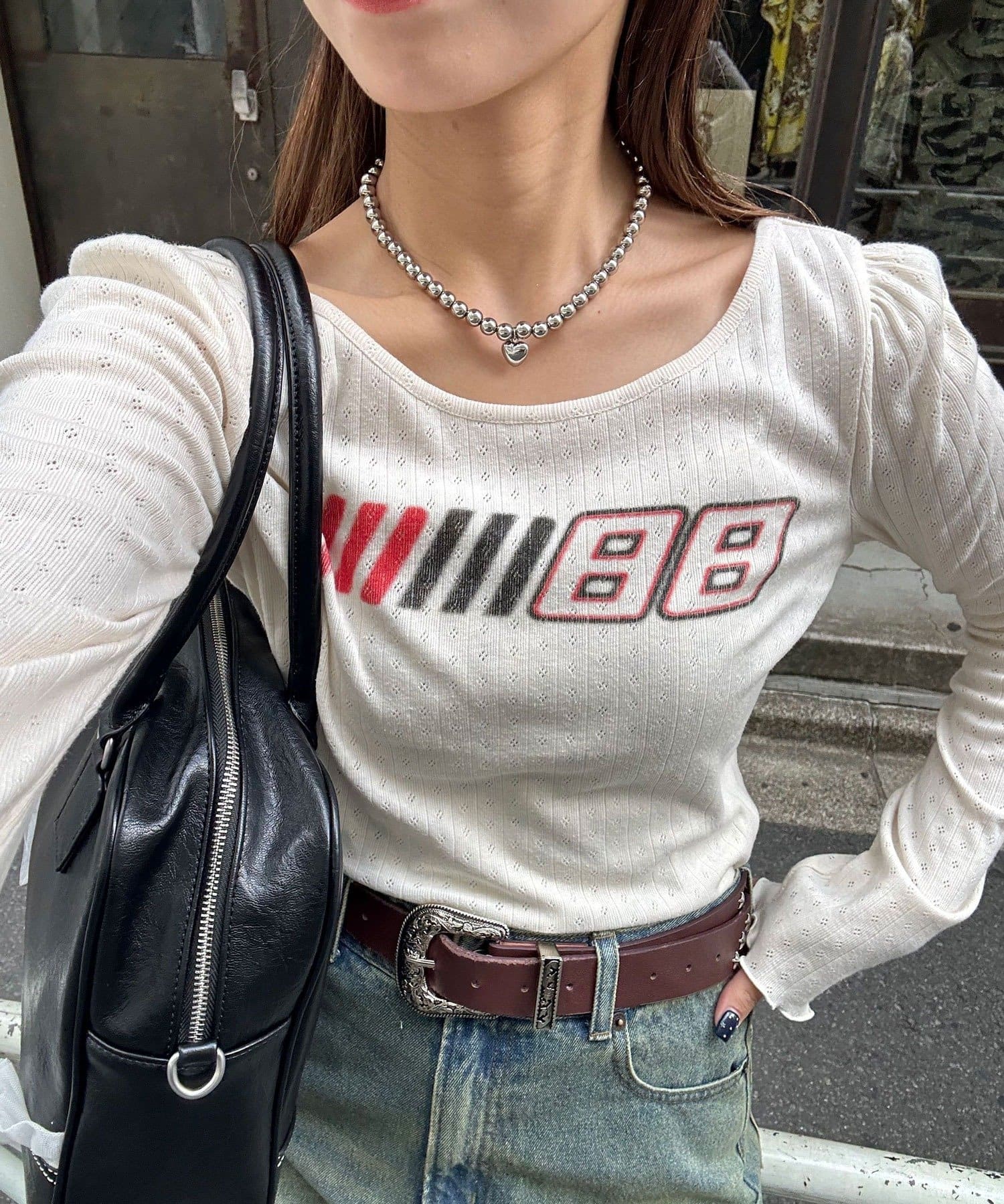 CIAOPANIC(チャオパニック) レーシングロゴスリムトップス