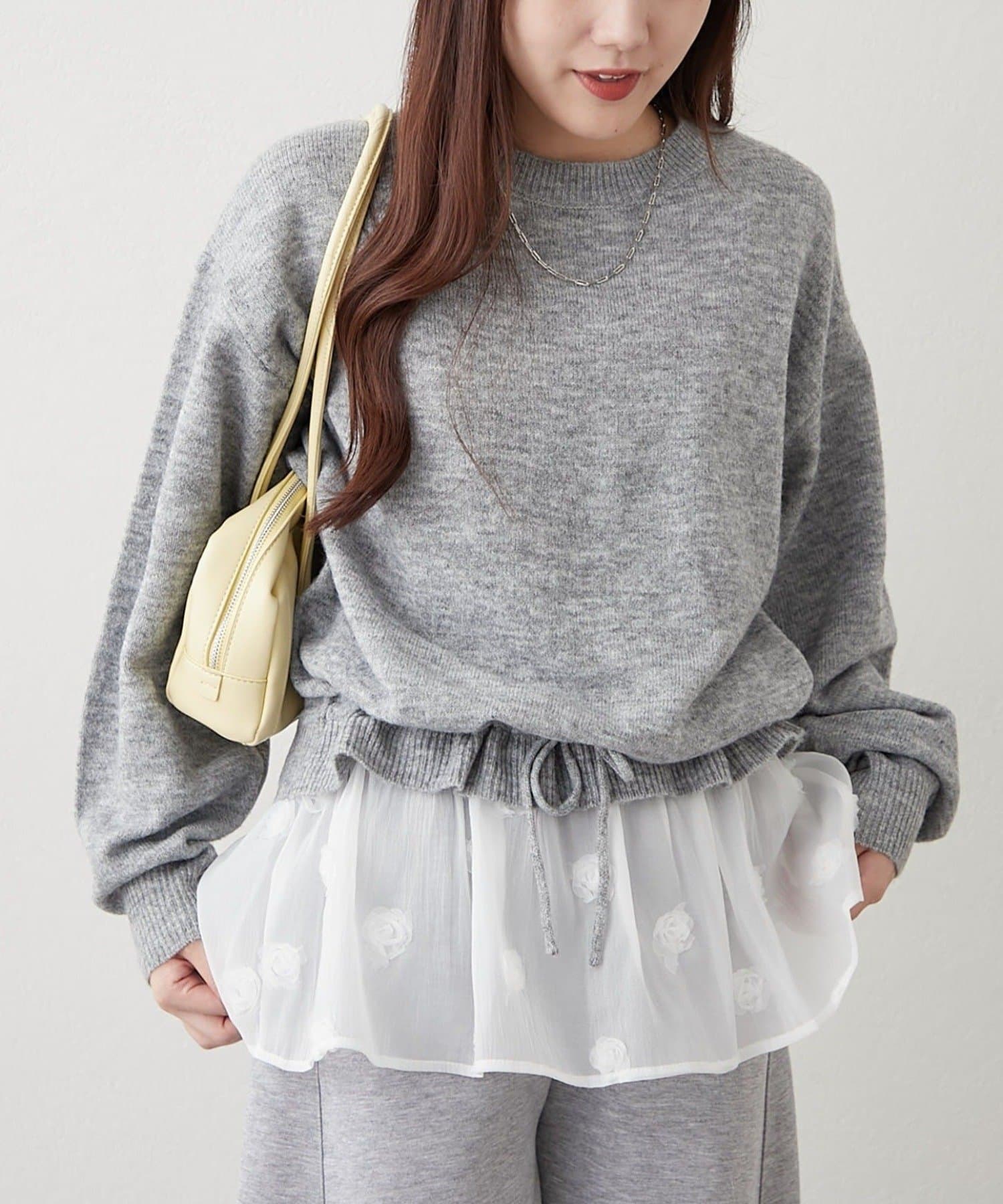 NICE CLAUP / OLIVE des OLIVE OUTLET(ナイスクラップ  / オリーブ デ オリーブ アウトレット) 【RMAF】3Dフラワー付ニットチュニック