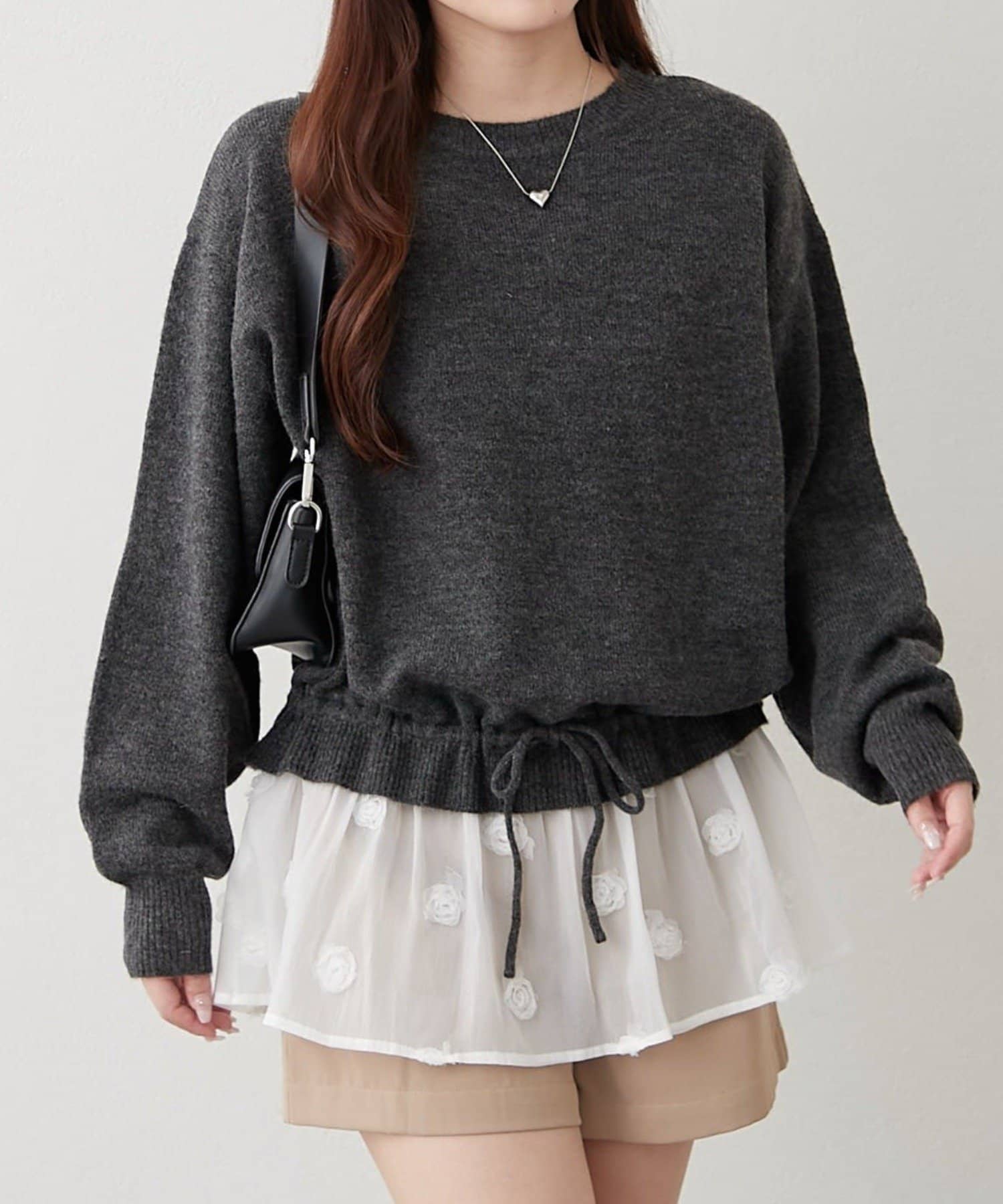 NICE CLAUP / OLIVE des OLIVE OUTLET(ナイスクラップ  / オリーブ デ オリーブ アウトレット) 【RMAF】3Dフラワー付ニットチュニック