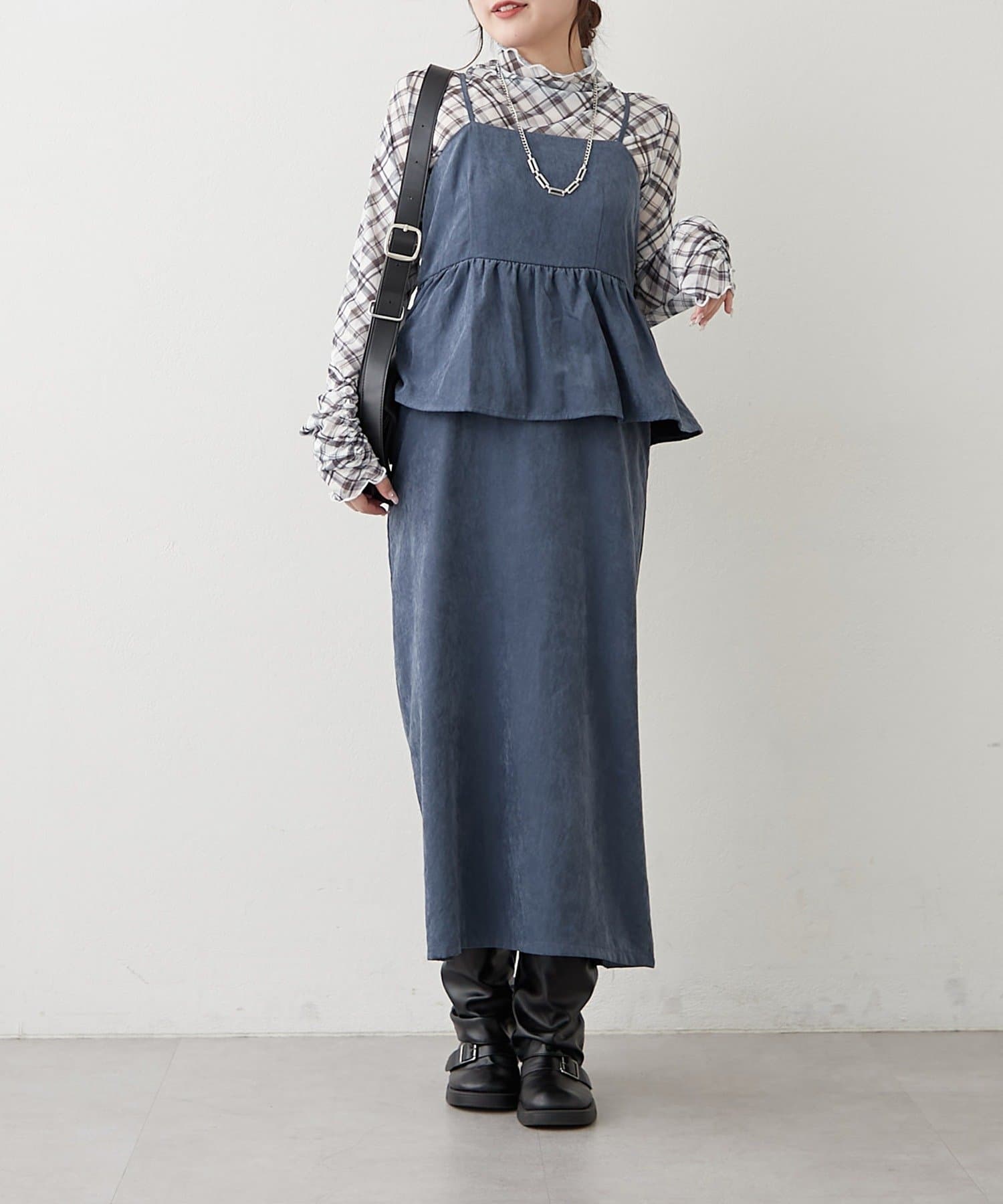 Remind me and forever(リマインドミーアンドフォーエバー) 【2枚SET】ペプラムキャミワンピ+シアーロンT