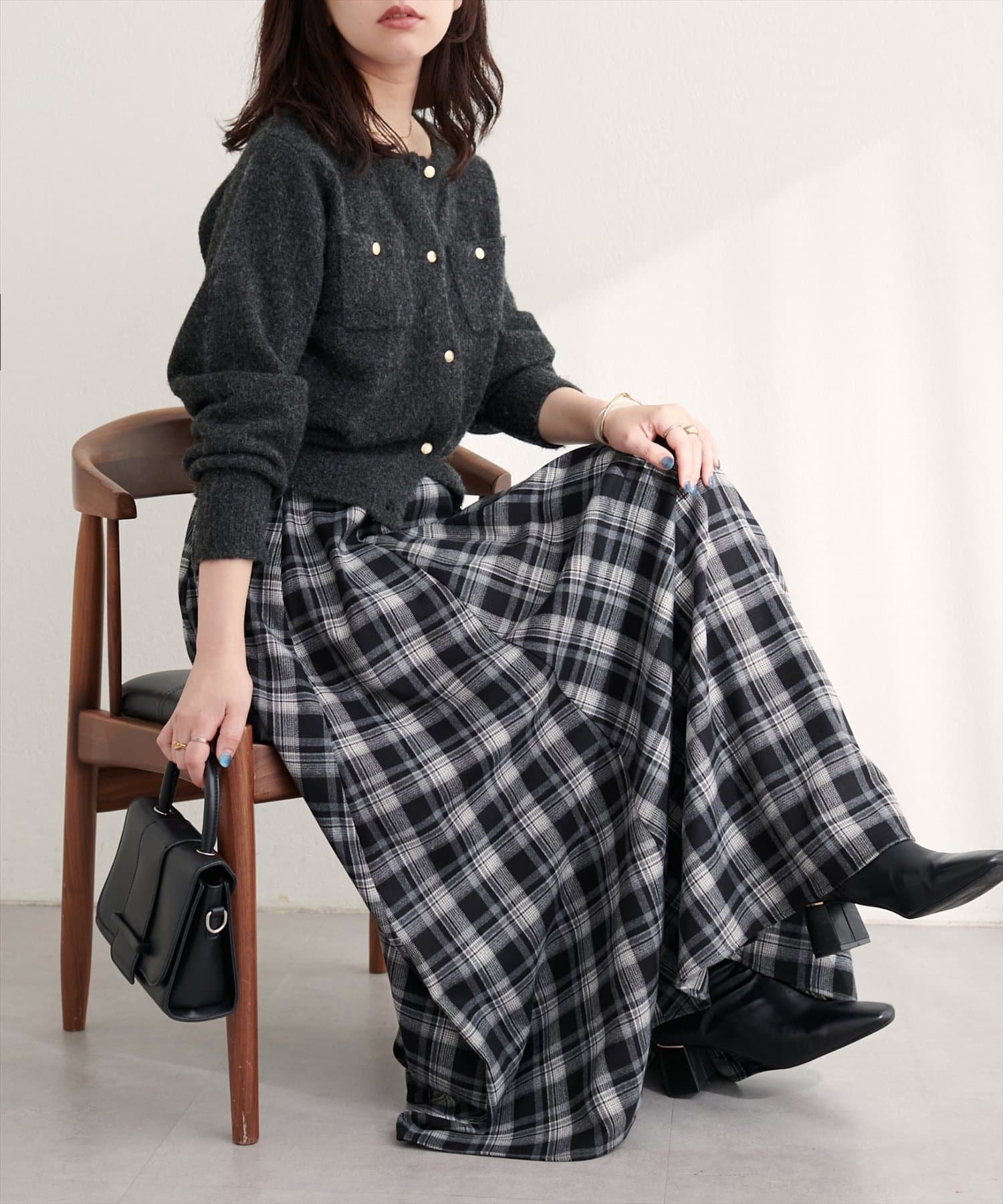 natural couture(ナチュラルクチュール) 【WEB限定】ハイウエストサーキュラーチェックスカート