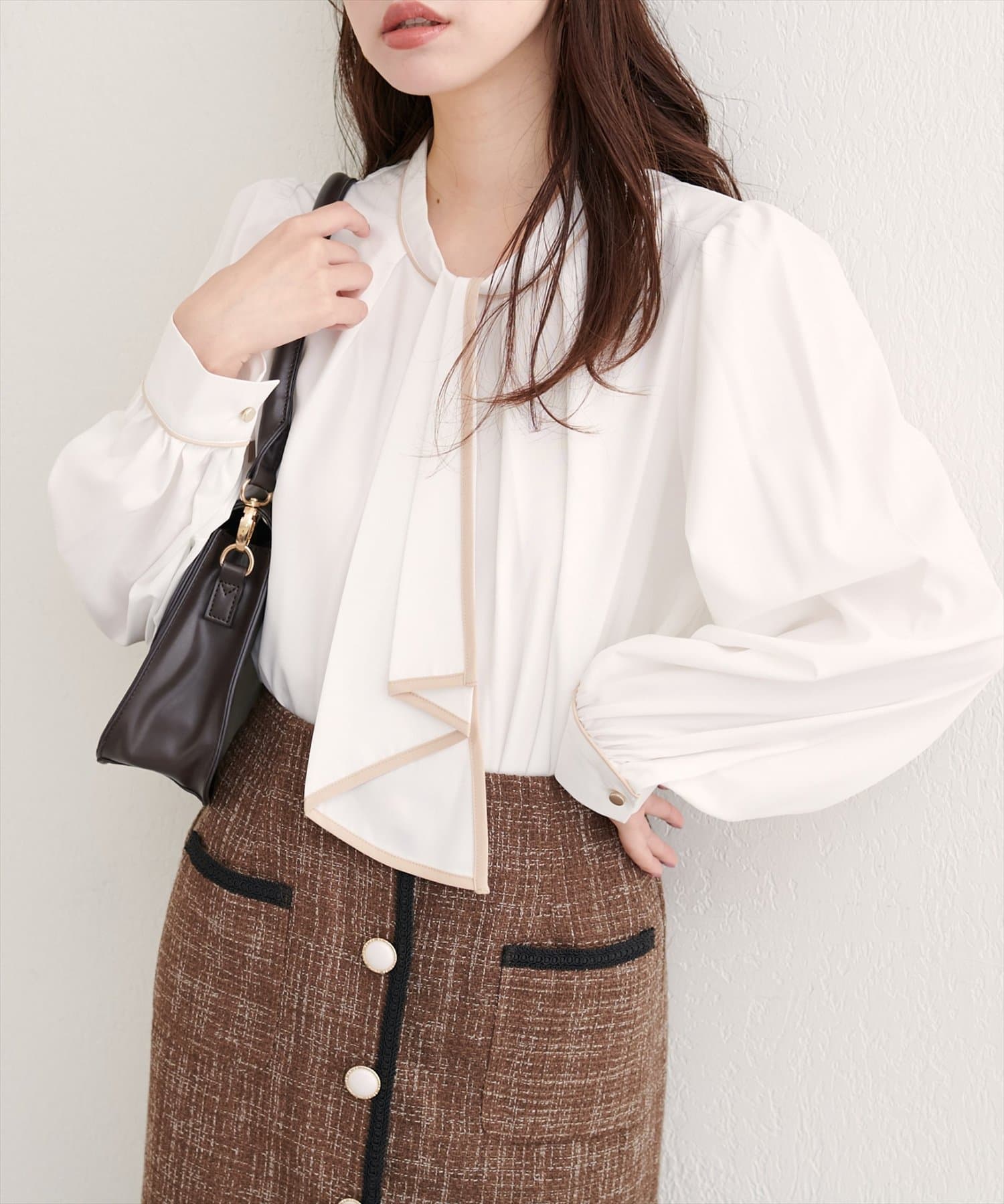 natural couture(ナチュラルクチュール) 【WEB限定】配色ボウタイ２WAYブラウス