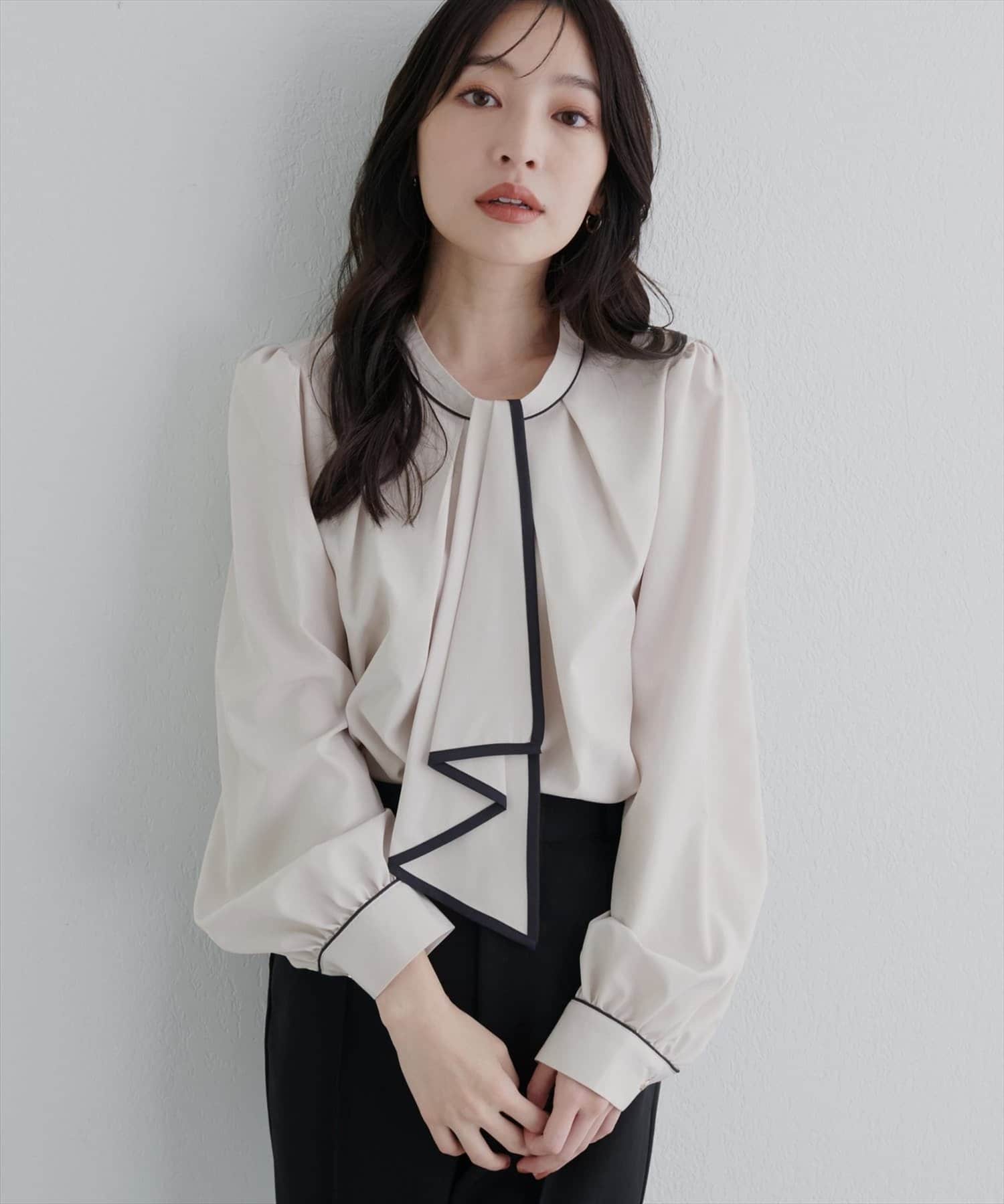 natural couture(ナチュラルクチュール) 【WEB限定】配色ボウタイ２WAYブラウス