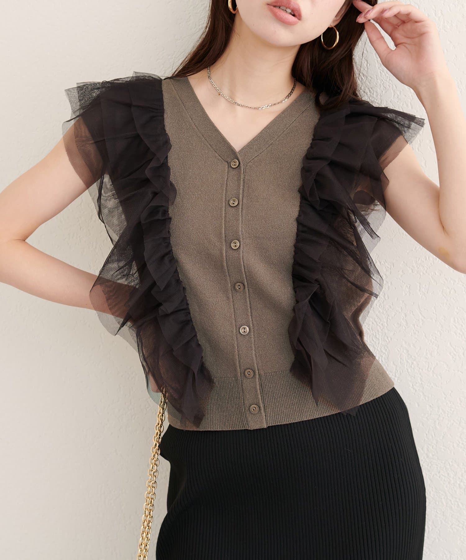 natural couture(ナチュラルクチュール) 【WEB限定】チュールフリルニットベスト