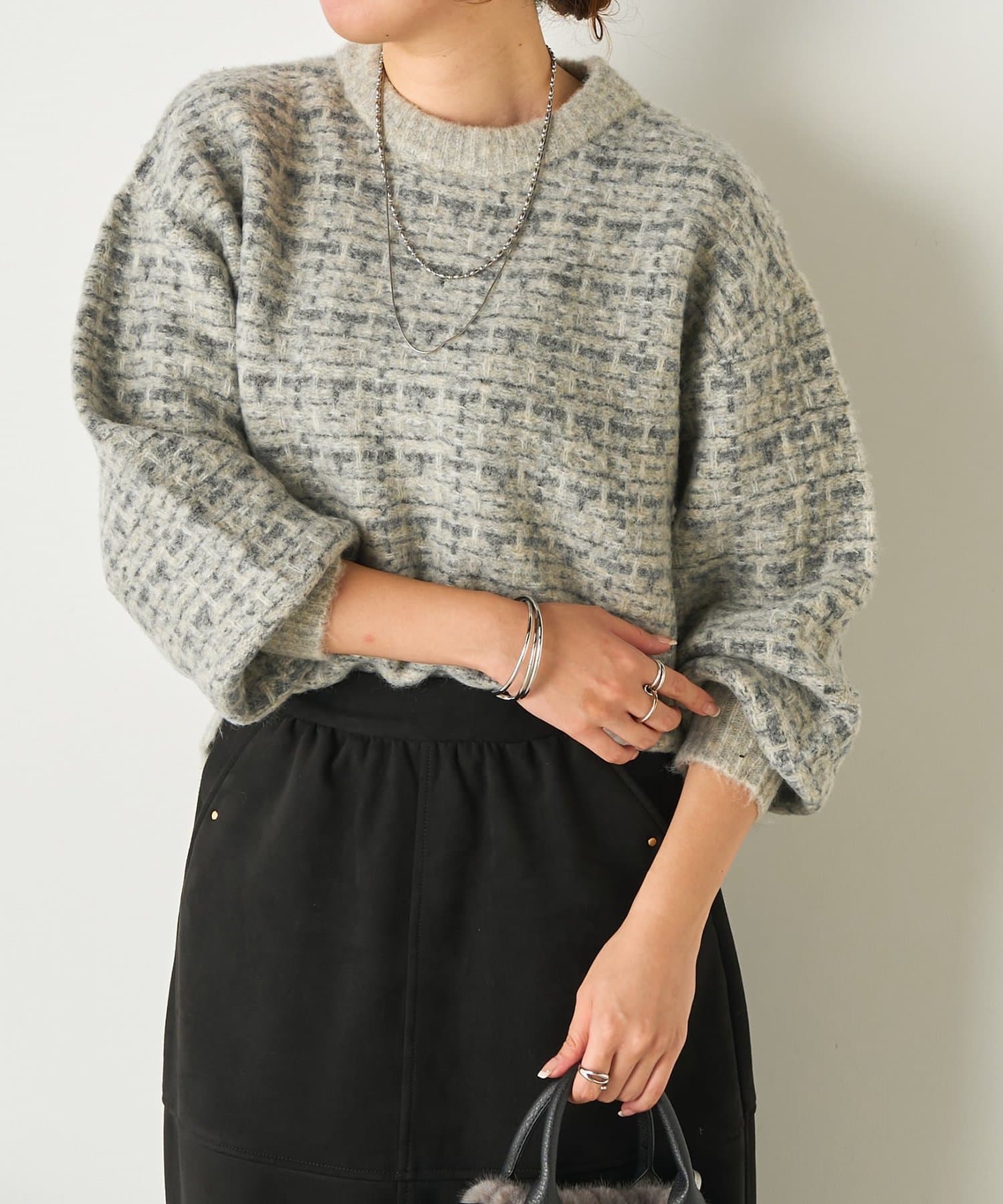 Jena　espace merveilleux(ジェナ　エスパスメルヴェイユ) 格子ジャガードクルーニット