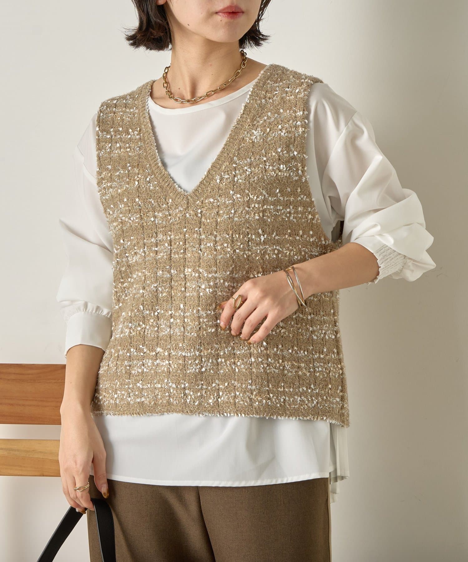 Jena　espace merveilleux(ジェナ　エスパスメルヴェイユ) ツイード風ベストセットブラウス