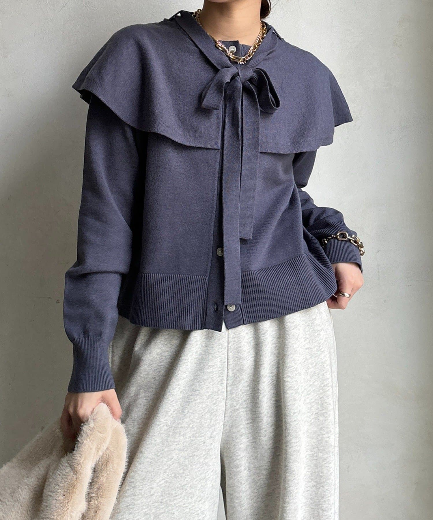 DOUDOU(ドゥドゥ) 【WEB限定】 棒タイ付ケープカーディガン