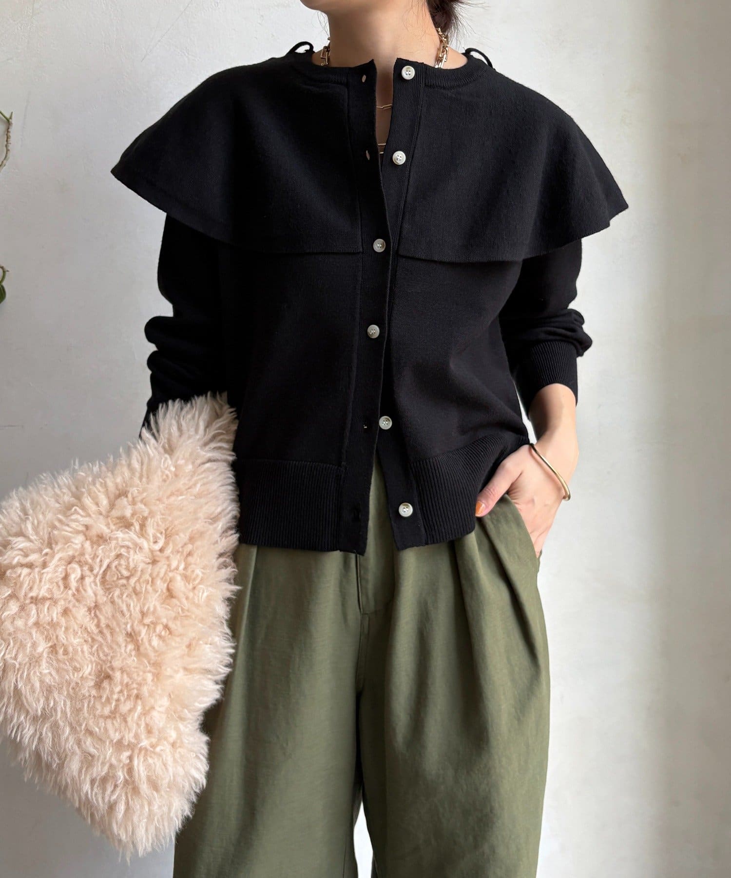 DOUDOU(ドゥドゥ) 【WEB限定】 棒タイ付ケープカーディガン