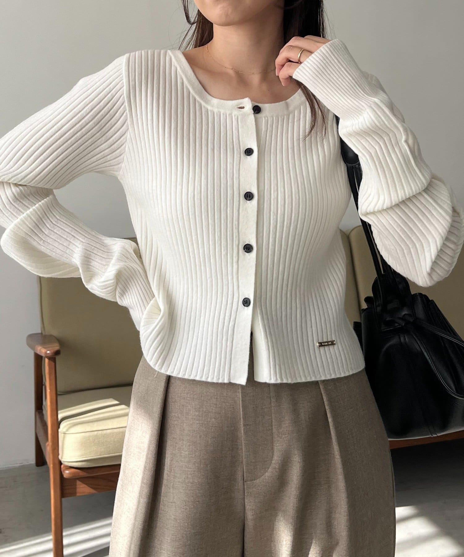 CAPRICIEUX LE'MAGE(カプリシュレマージュ) 【新色/オフホワイト】【前後2WAY】カーブスリーブリブニット