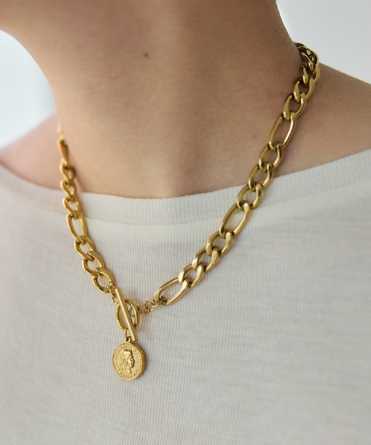 ear PAPILLONNER(イア パピヨネ) 《金属アレルギー対応/ステンレス》コイン付フィガロネックレス