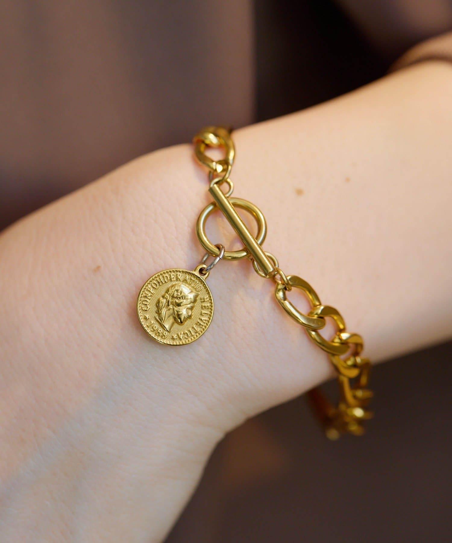 ear PAPILLONNER(イア パピヨネ) 《金属アレルギー対応/ステンレス》コイン付フィガロブレスレット