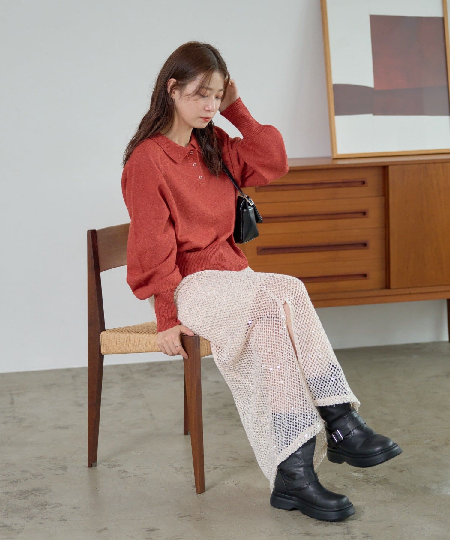 Kastane(カスタネ) 【4色展開】カーブスリーブポロニット