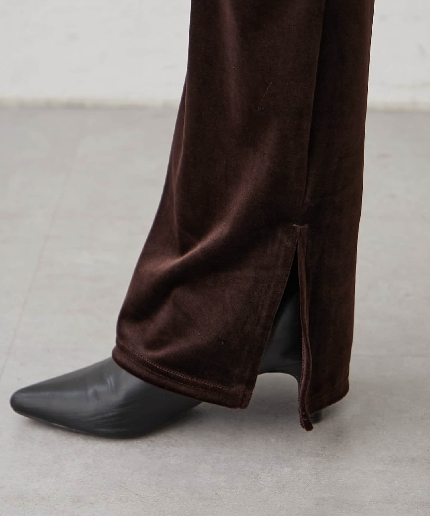 Remind me and forever(リマインドミーアンドフォーエバー) 【nane】【-3kg見え！】裾スリットフレアベロアパンツ