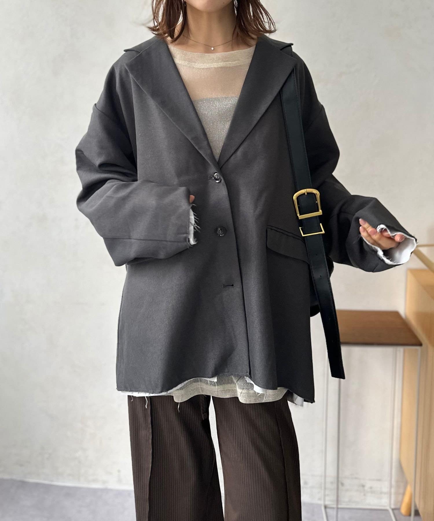 LOCUST(ローカスト) 【体型カバー/上品見え】ヘザーエステルツイルダッドテーラードジャケット