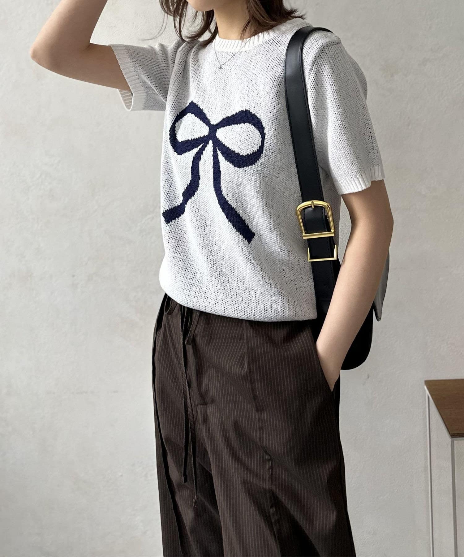 LOCUST(ローカスト) ジャガードリボン柄半袖ニットプルオーバー