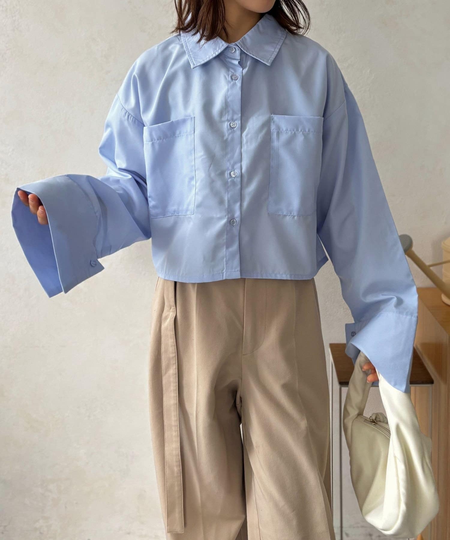 LOCUST(ローカスト) 【着回し力抜群◎】ブロード＆ストライプビッグカフスショートシャツ