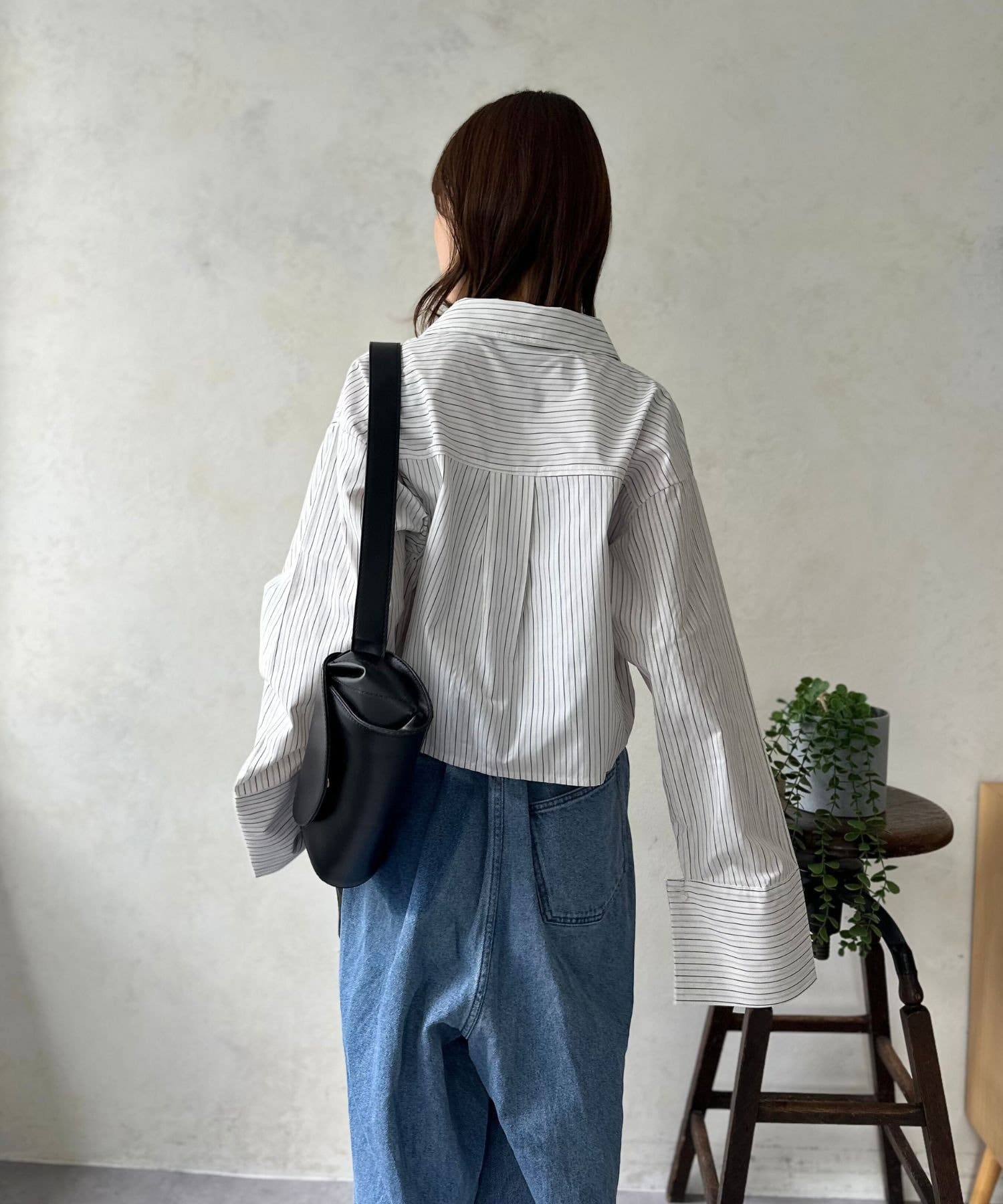 LOCUST(ローカスト) 【着回し力抜群◎】ブロード＆ストライプビッグカフスショートシャツ