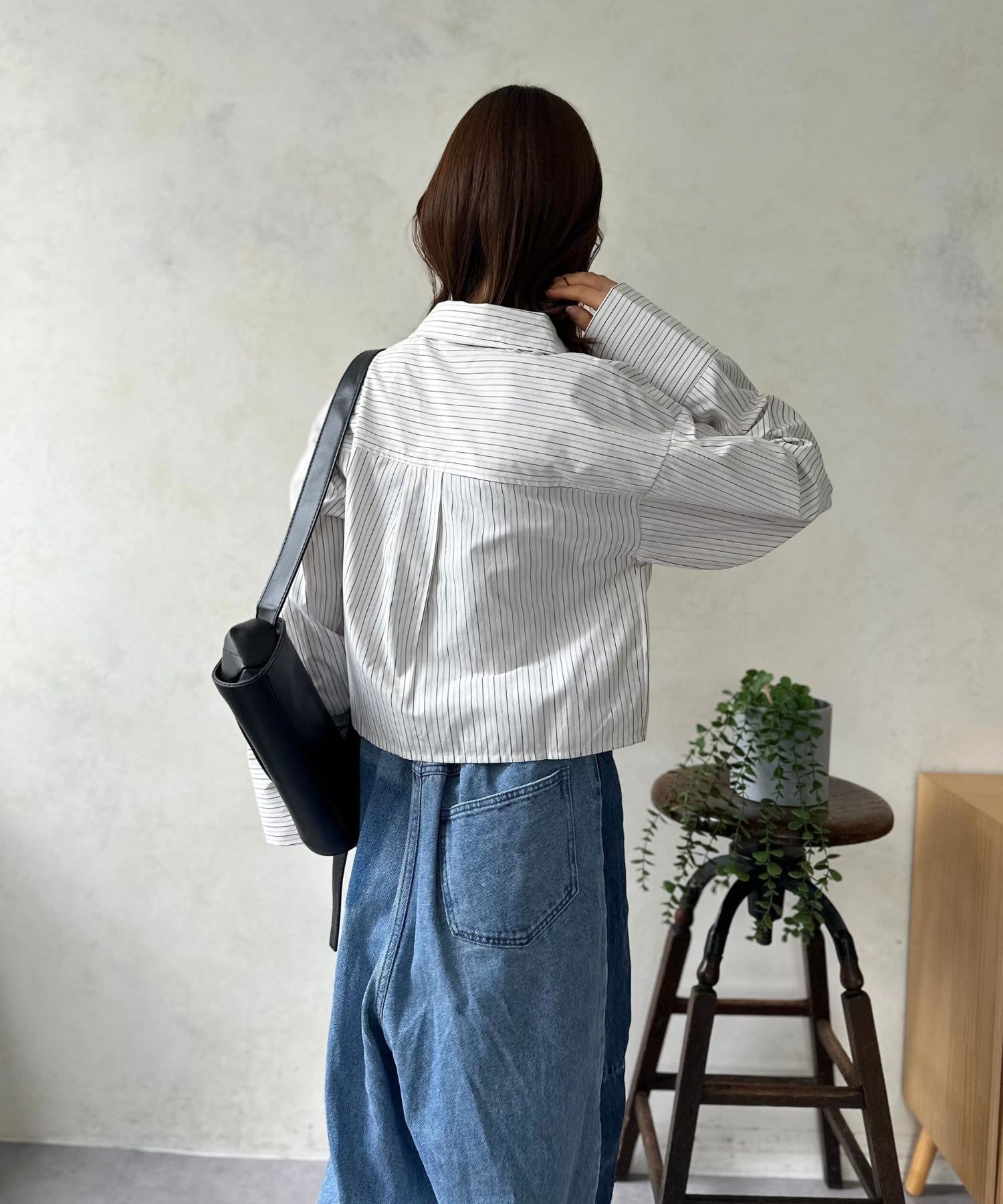 LOCUST(ローカスト) 【着回し力抜群◎】ブロード＆ストライプビッグカフスショートシャツ