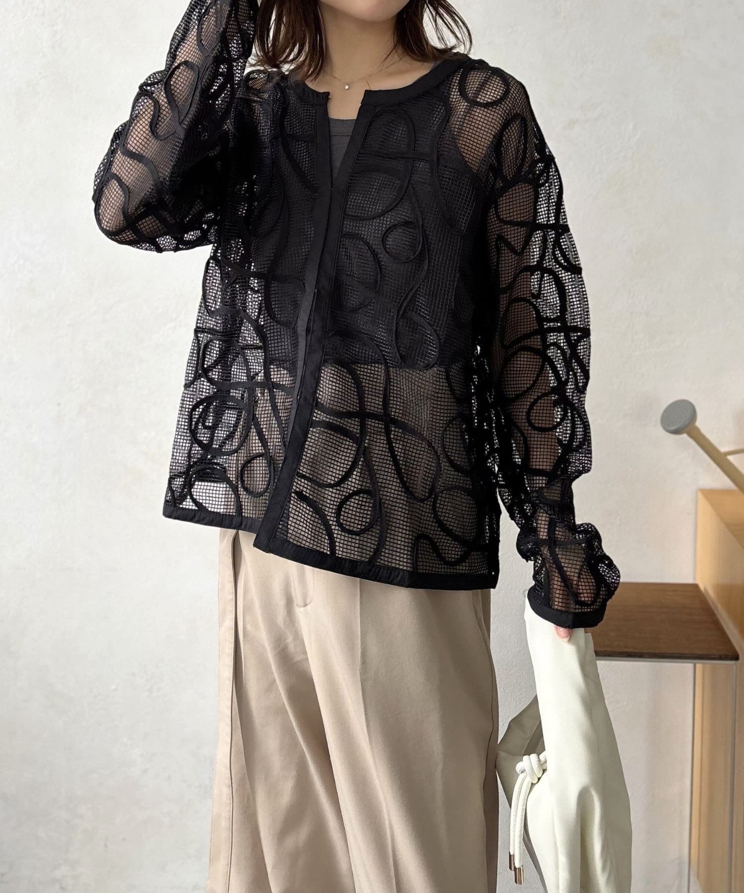 LOCUST(ローカスト) 【オケージョンにも】コード刺繍メッシュカーディガン