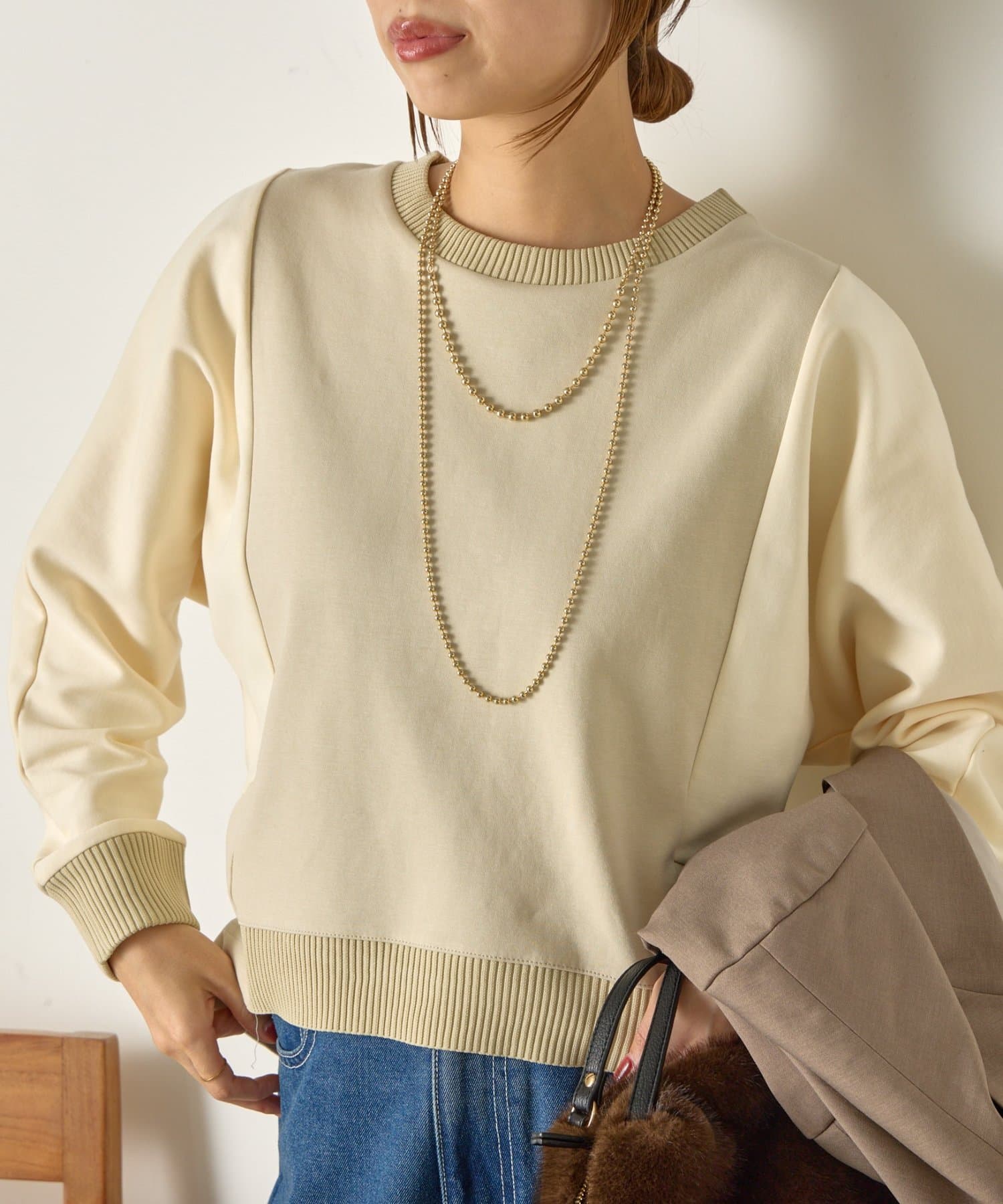 Jena　espace merveilleux(ジェナ　エスパスメルヴェイユ) 配色ドルマンダンボールカットソー