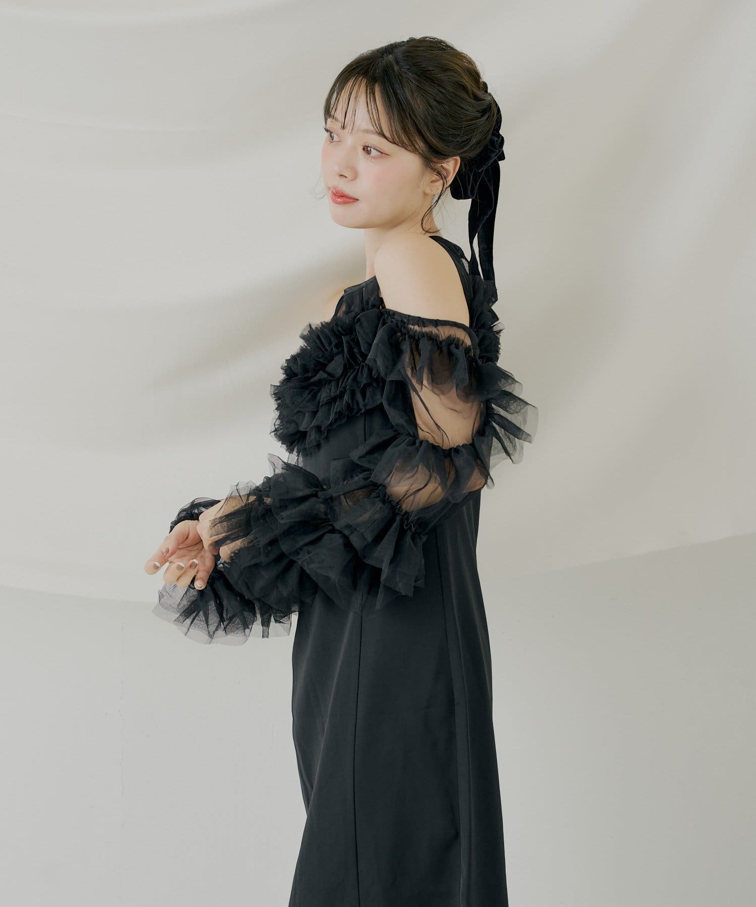 フリルデザイン オケージョンワンピース セット オケージョン】フリルデザインタイトロングワンピース【SALON by