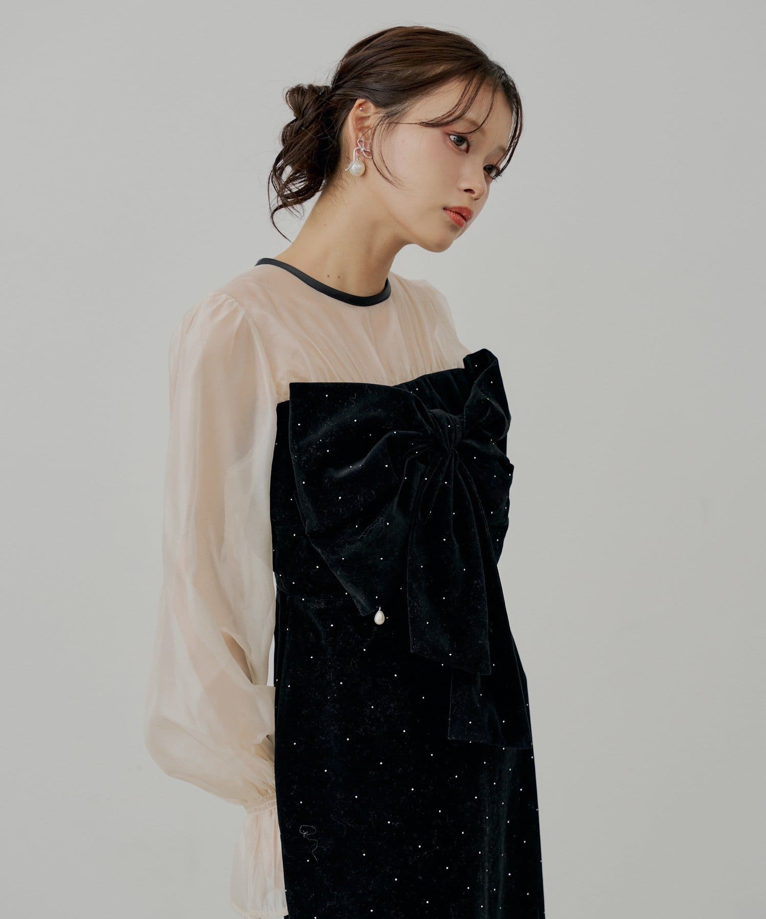 Chico(チコ) 【オケージョン】配色シアーリボンベロアワンピース【SALON by Chico】