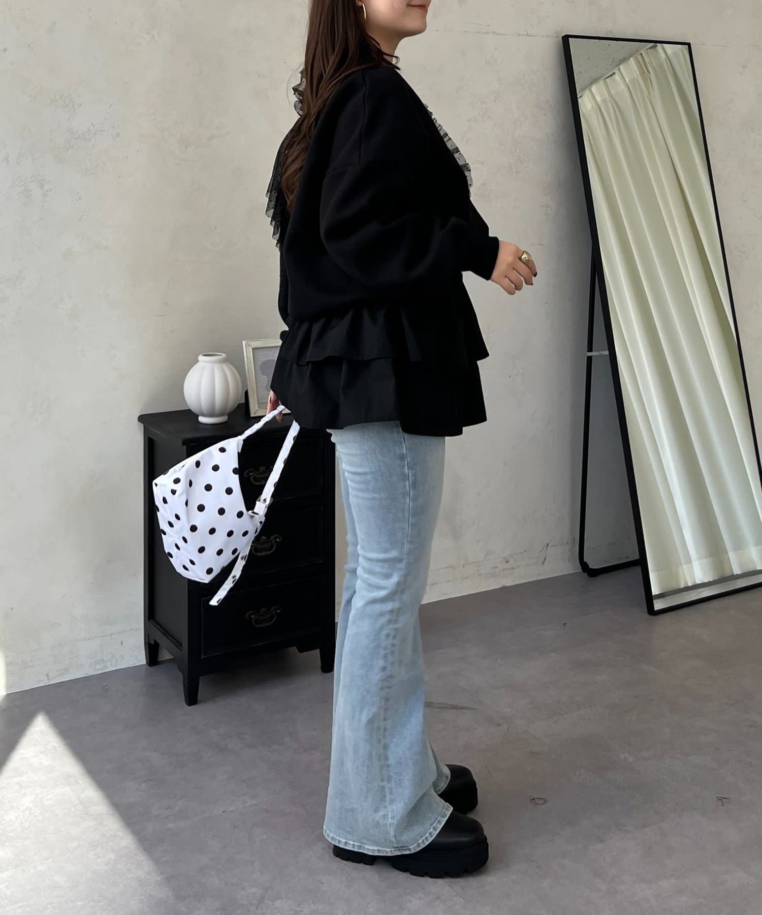 prose verse(プロズヴェール) ボリュームドットチュールショルダーフリルスウェット